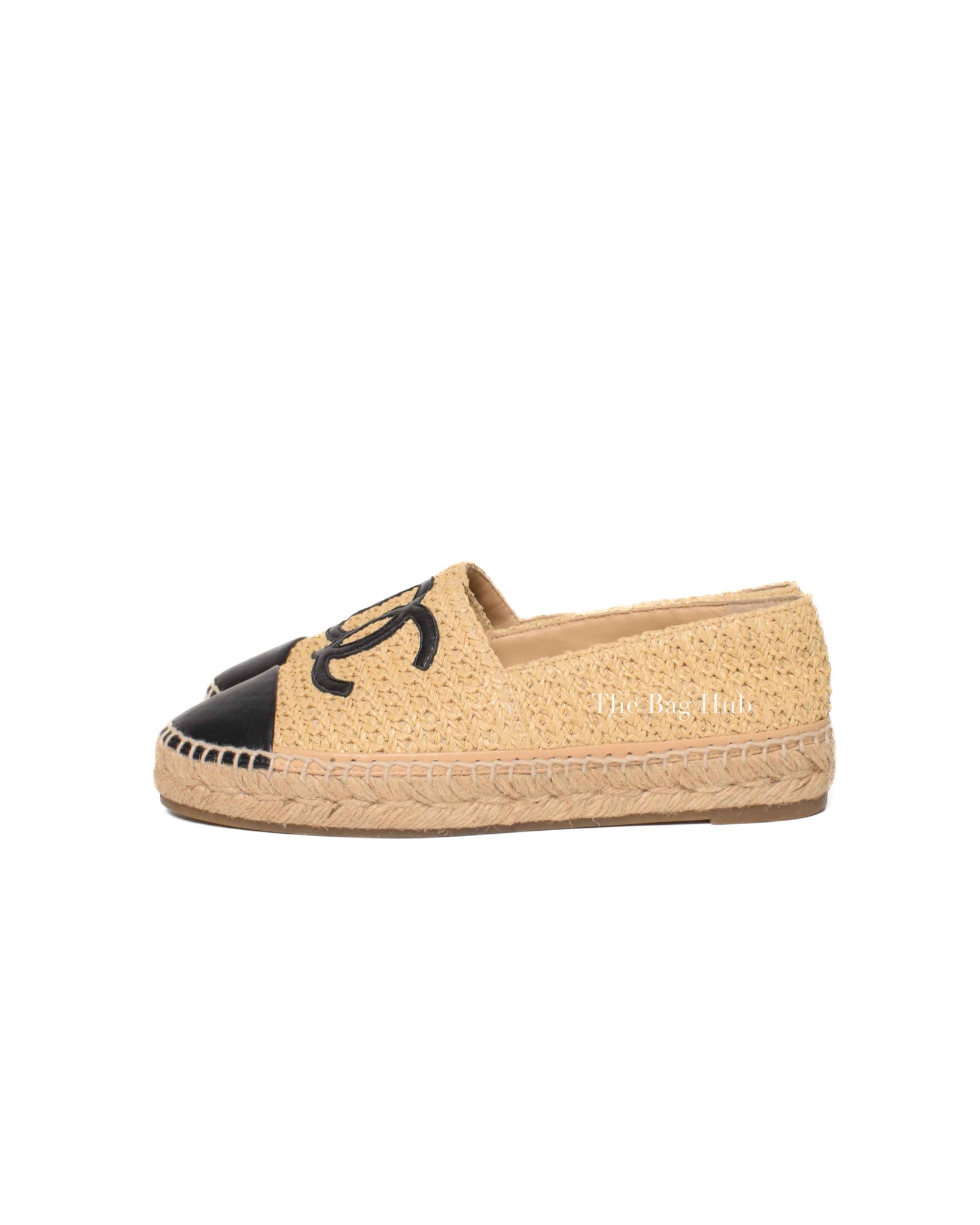 Chanel Beige/Black Raffia CC Espadrilles Size 38