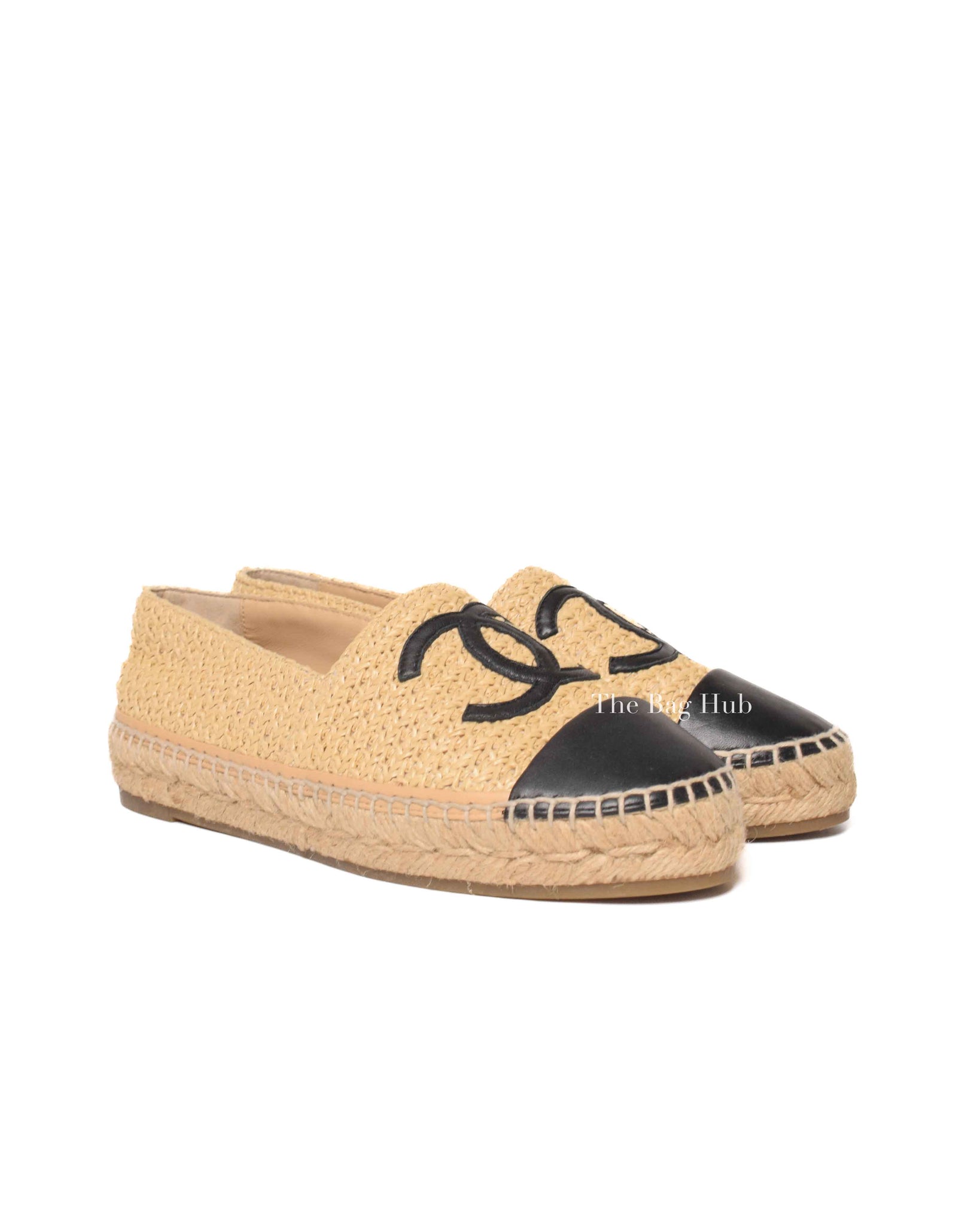 Chanel Beige/Black Raffia CC Espadrilles Size 38