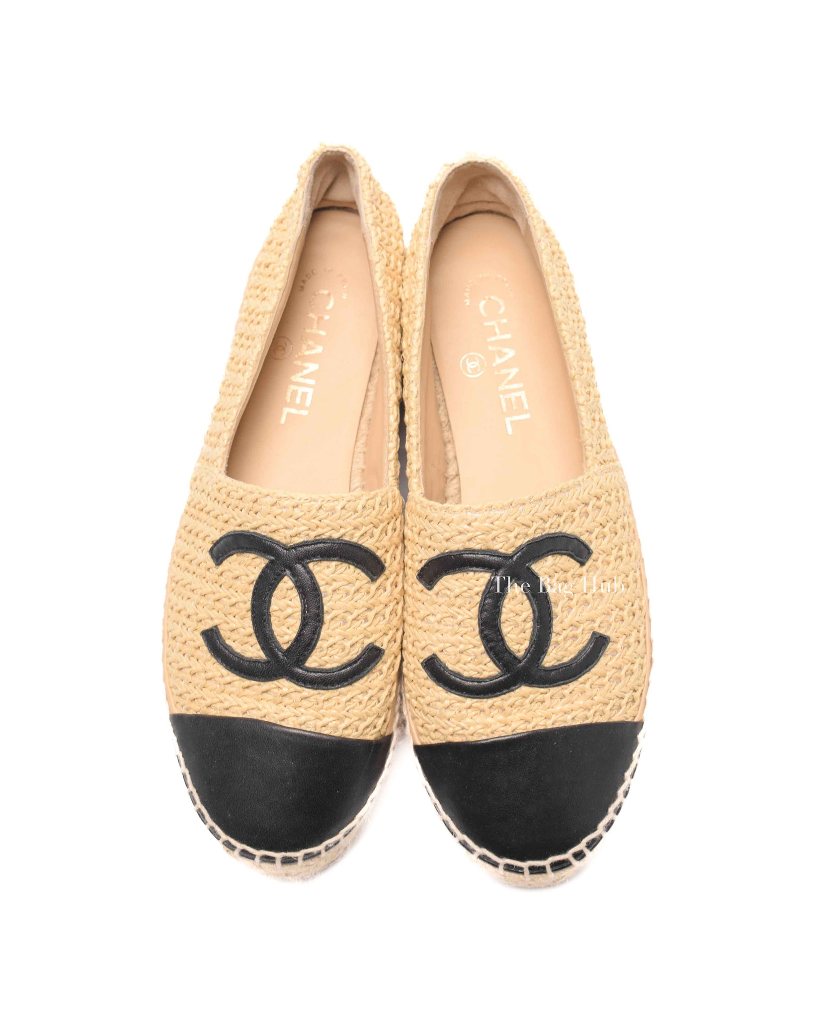 Chanel Beige/Black Raffia CC Espadrilles Size 38