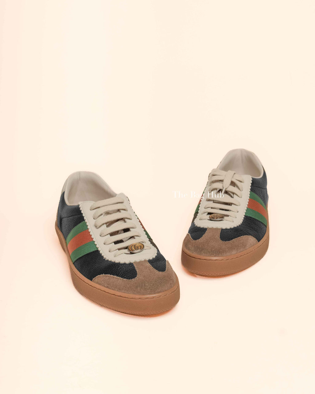 Gucci Black/Brown Leather/Suede Web Detail Sneakers Size 9