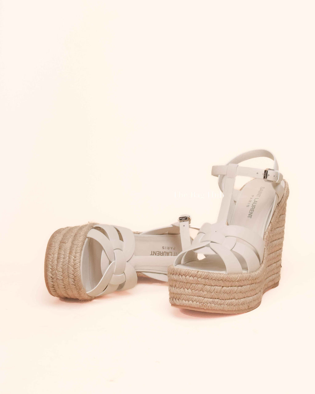 Saint Laurent White Leather Tribute Espadrille Wedge Size 35