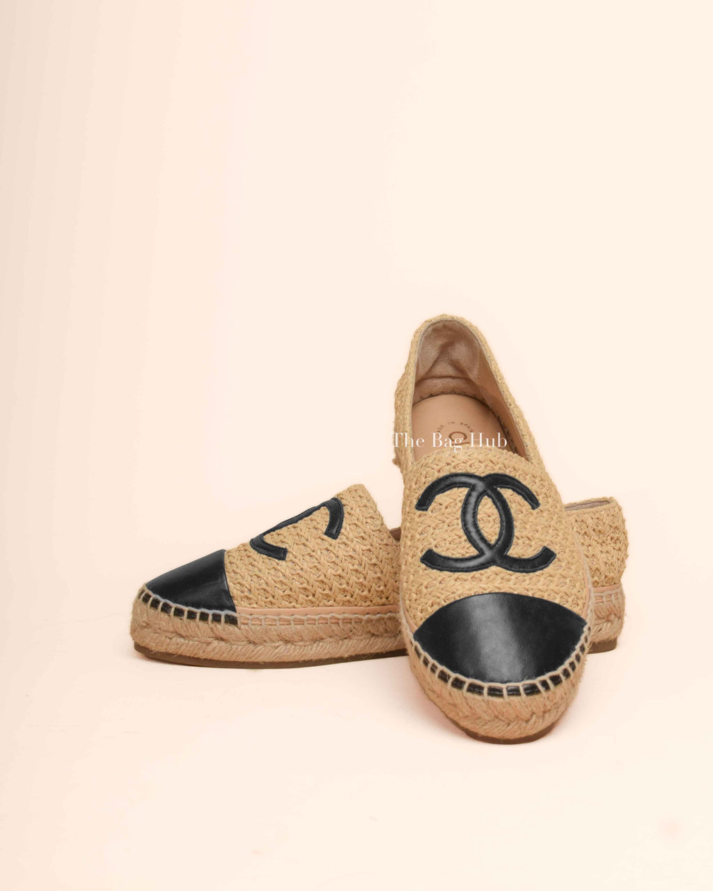 Chanel Beige/Black Raffia CC Espadrilles Size 38
