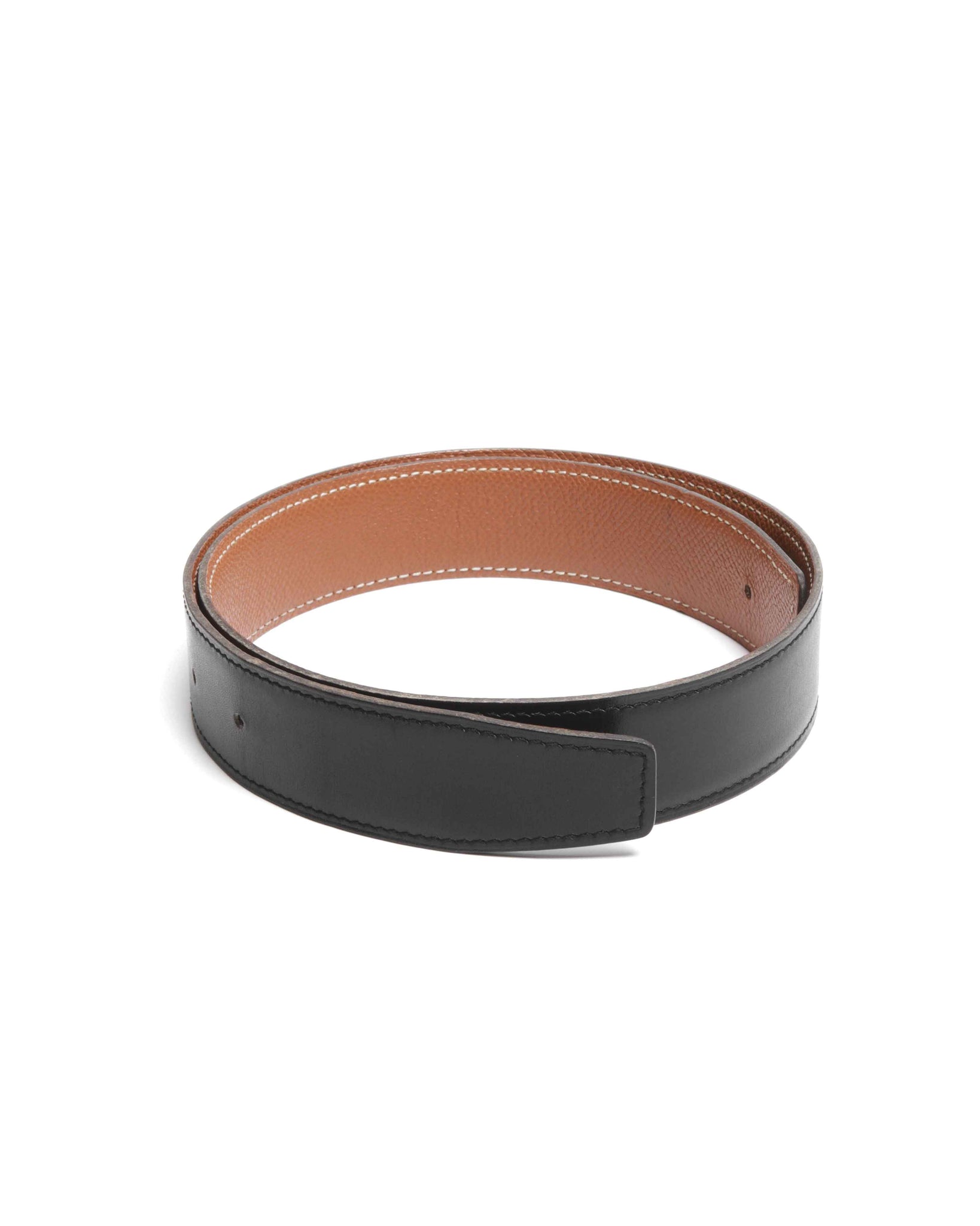 Hermes Noir/Gold Leather Reversible Belt Strap 65cm