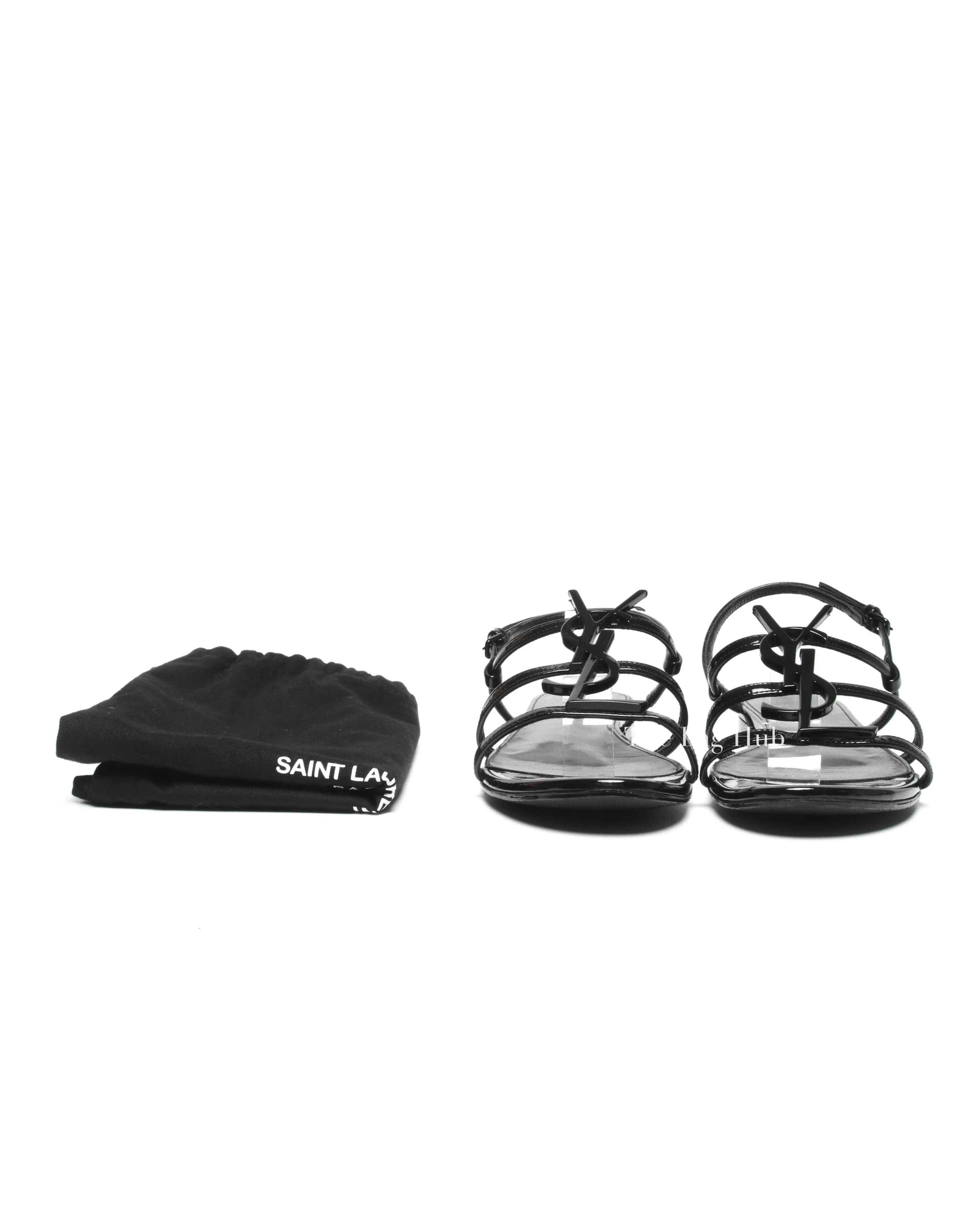 Saint Laurent Black Patent Leather Cassandra Sandals Size 36