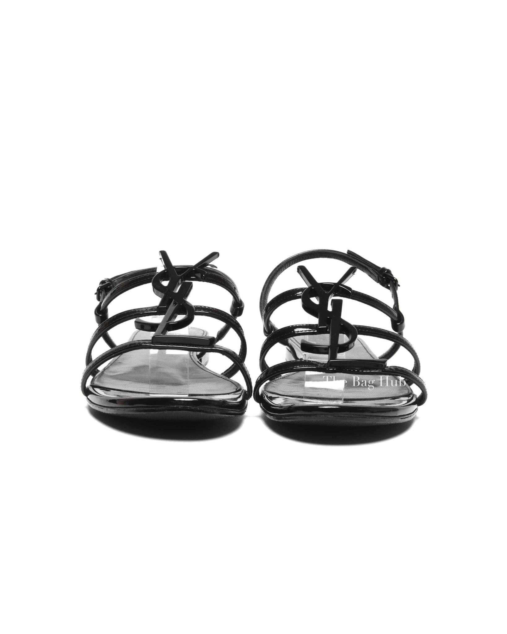 Saint Laurent Black Patent Leather Cassandra Sandals Size 36