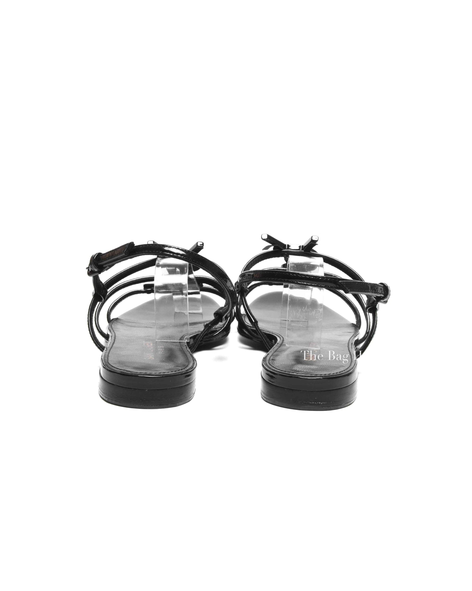 Saint Laurent Black Patent Leather Cassandra Sandals Size 36