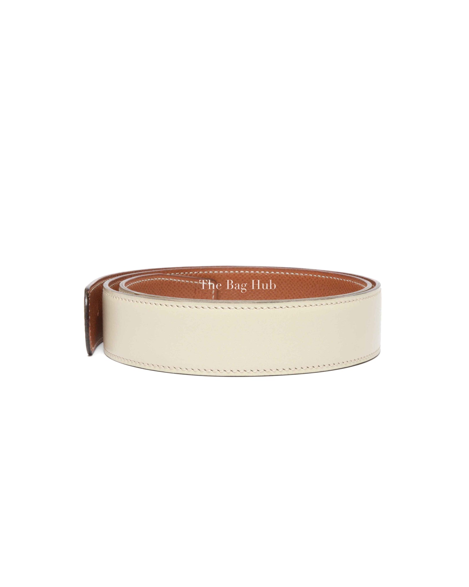 Hermes White/Gold Leather Reversible Belt Strap 75cm