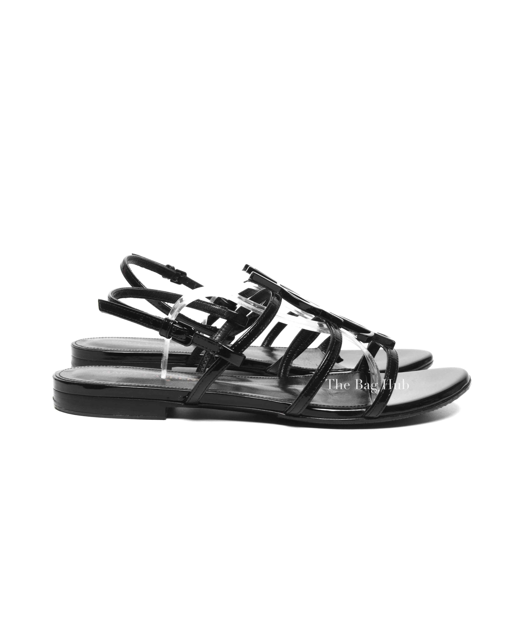 Saint Laurent Black Patent Leather Cassandra Sandals Size 36