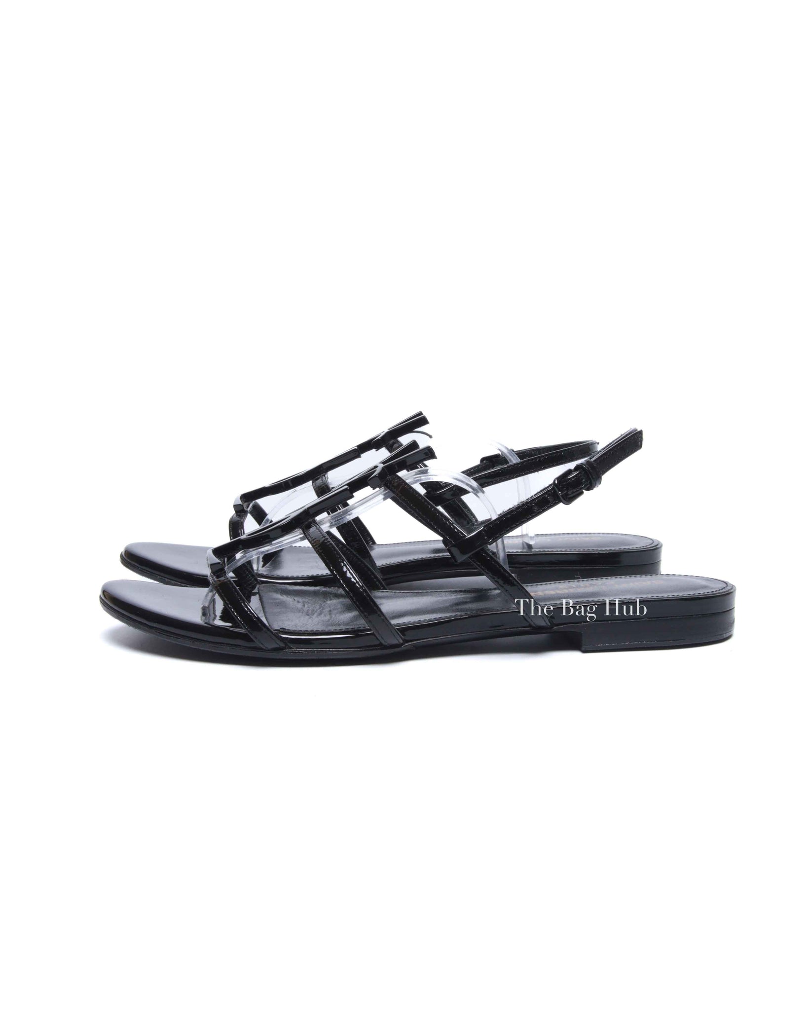 Saint Laurent Black Patent Leather Cassandra Sandals Size 36