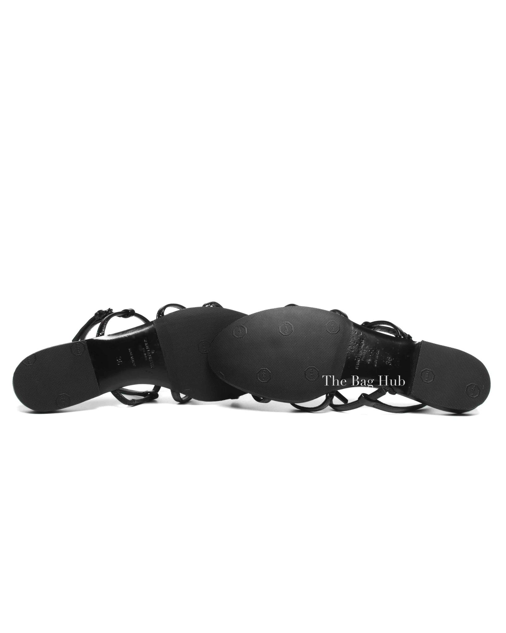 Saint Laurent Black Patent Leather Cassandra Sandals Size 36