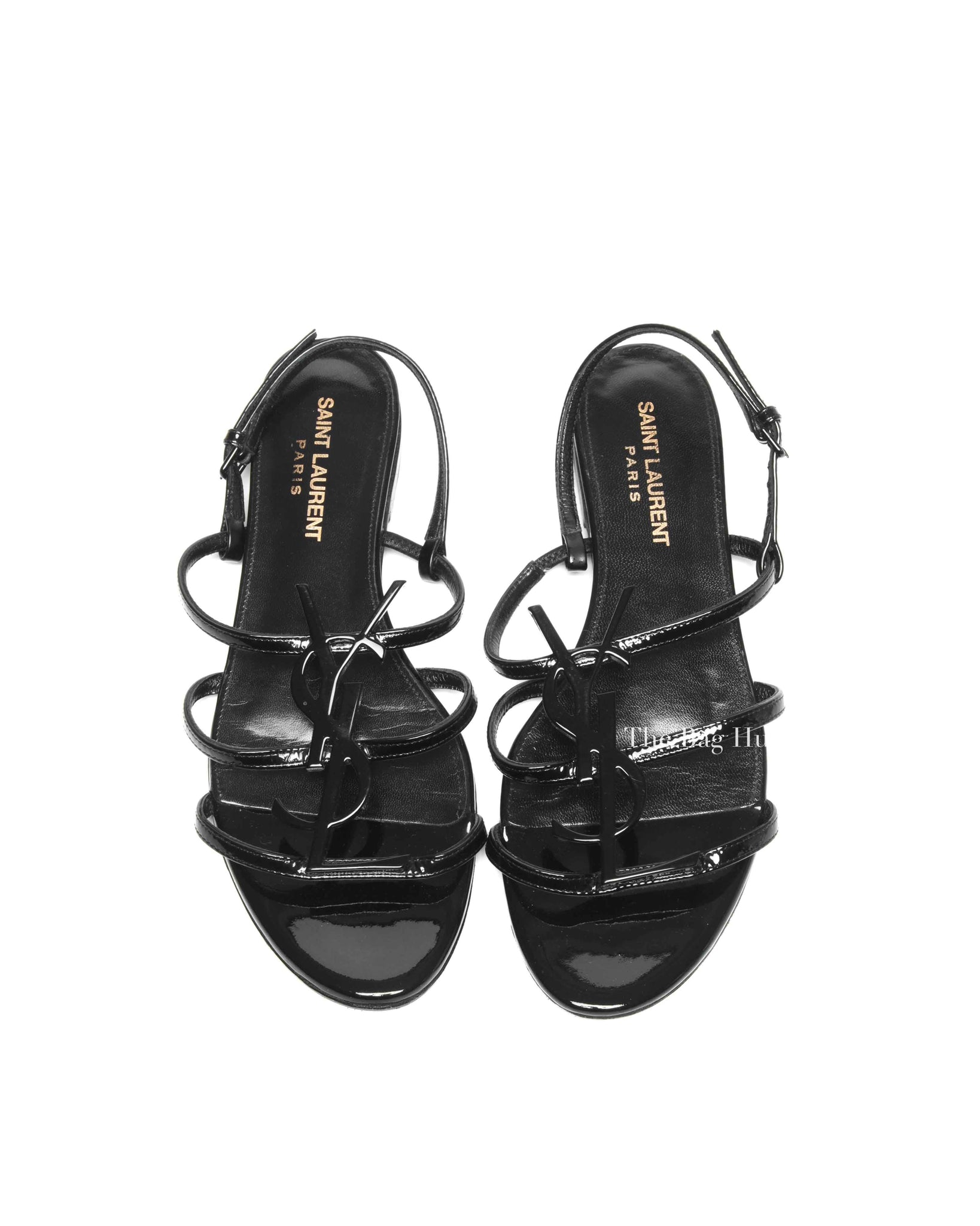 Saint Laurent Black Patent Leather Cassandra Sandals Size 36