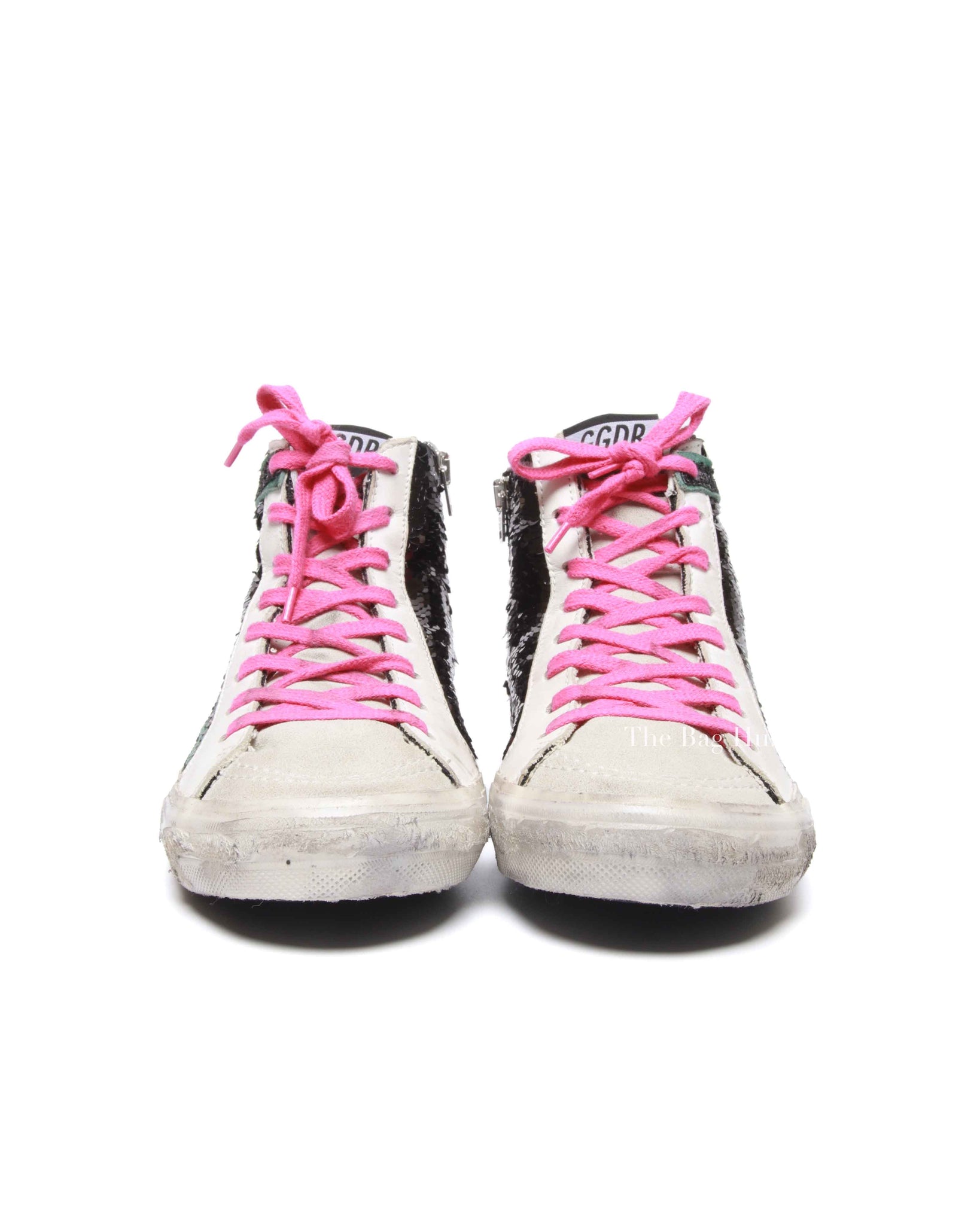 Golden Goose Black Multicolor Sequinned Slide High-Top Sneakers Size 38