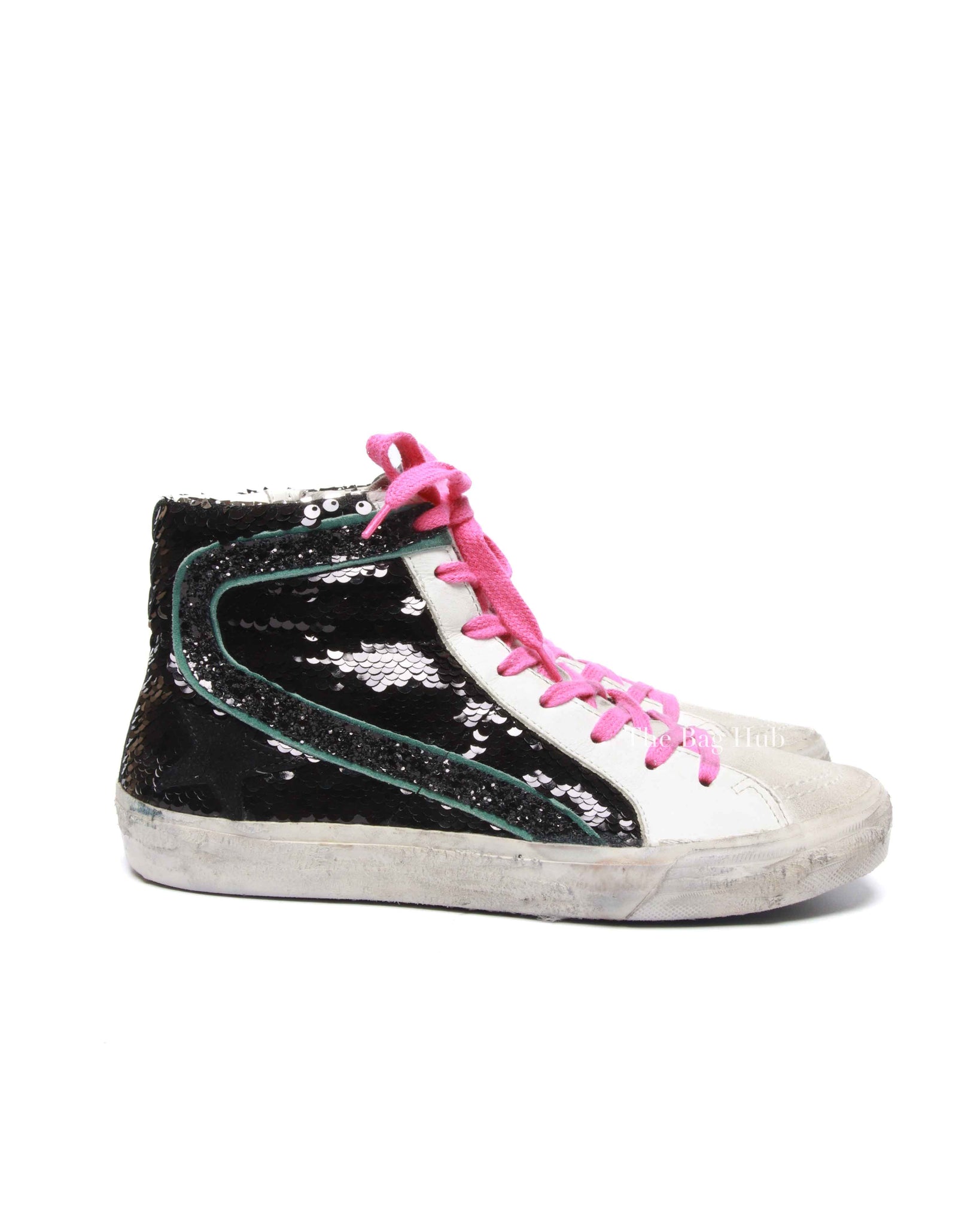 Golden Goose Black Multicolor Sequinned Slide High-Top Sneakers Size 38