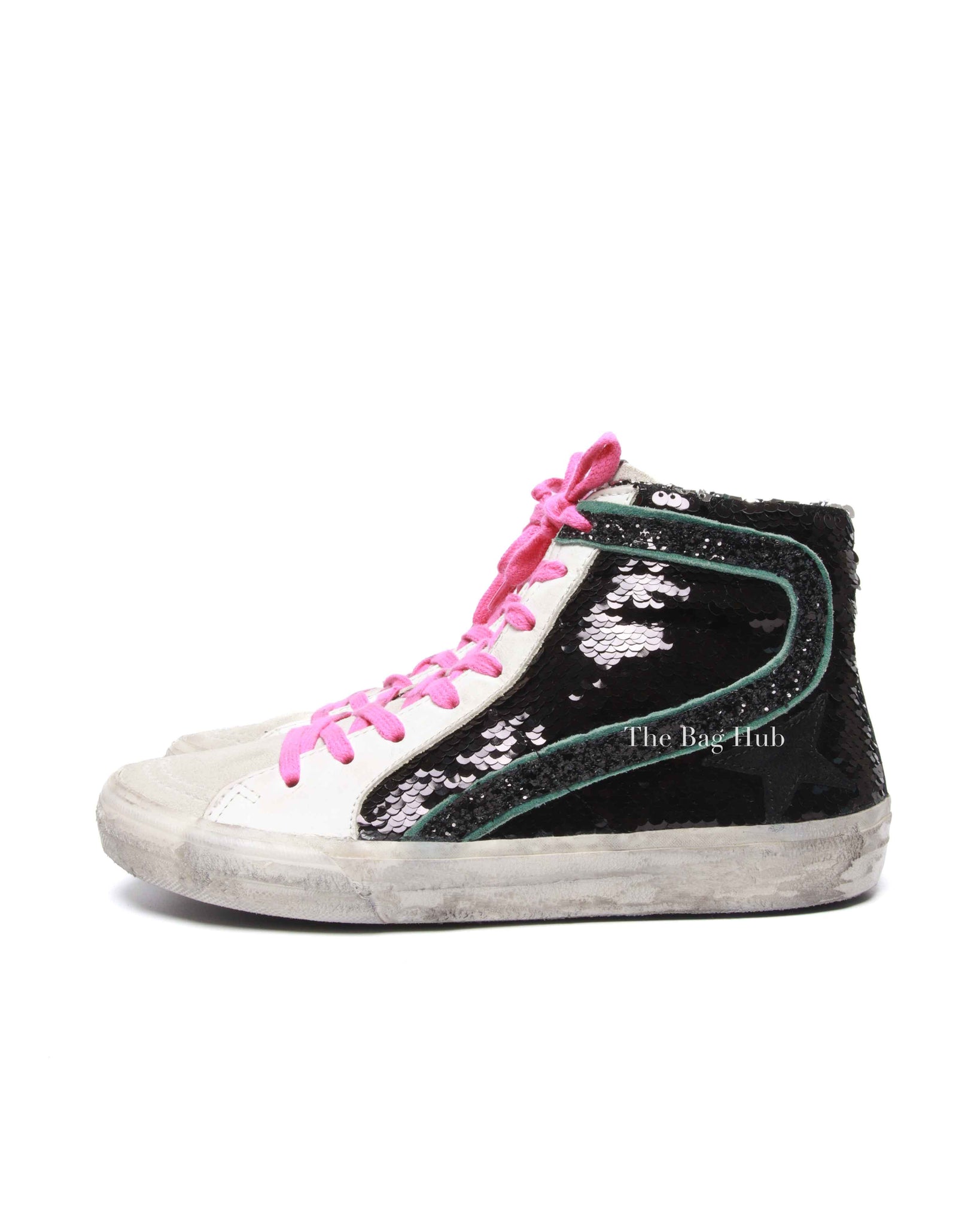 Golden Goose Black Multicolor Sequinned Slide High-Top Sneakers Size 38