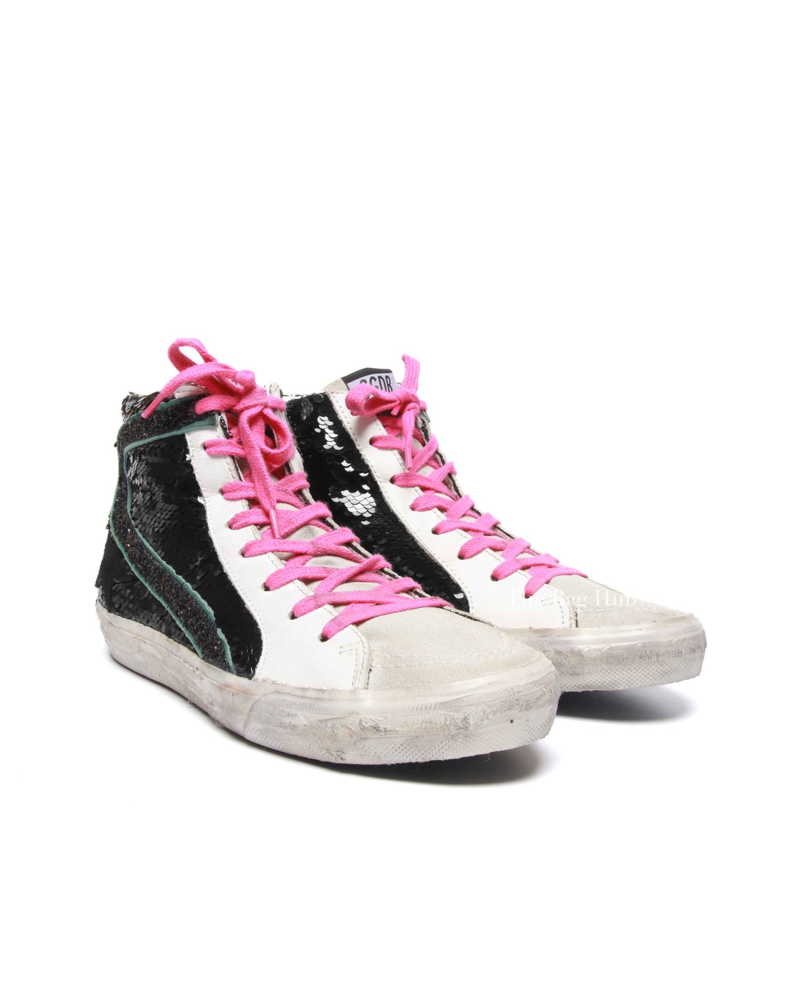 Golden Goose Black Multicolor Sequinned Slide High-Top Sneakers Size 38