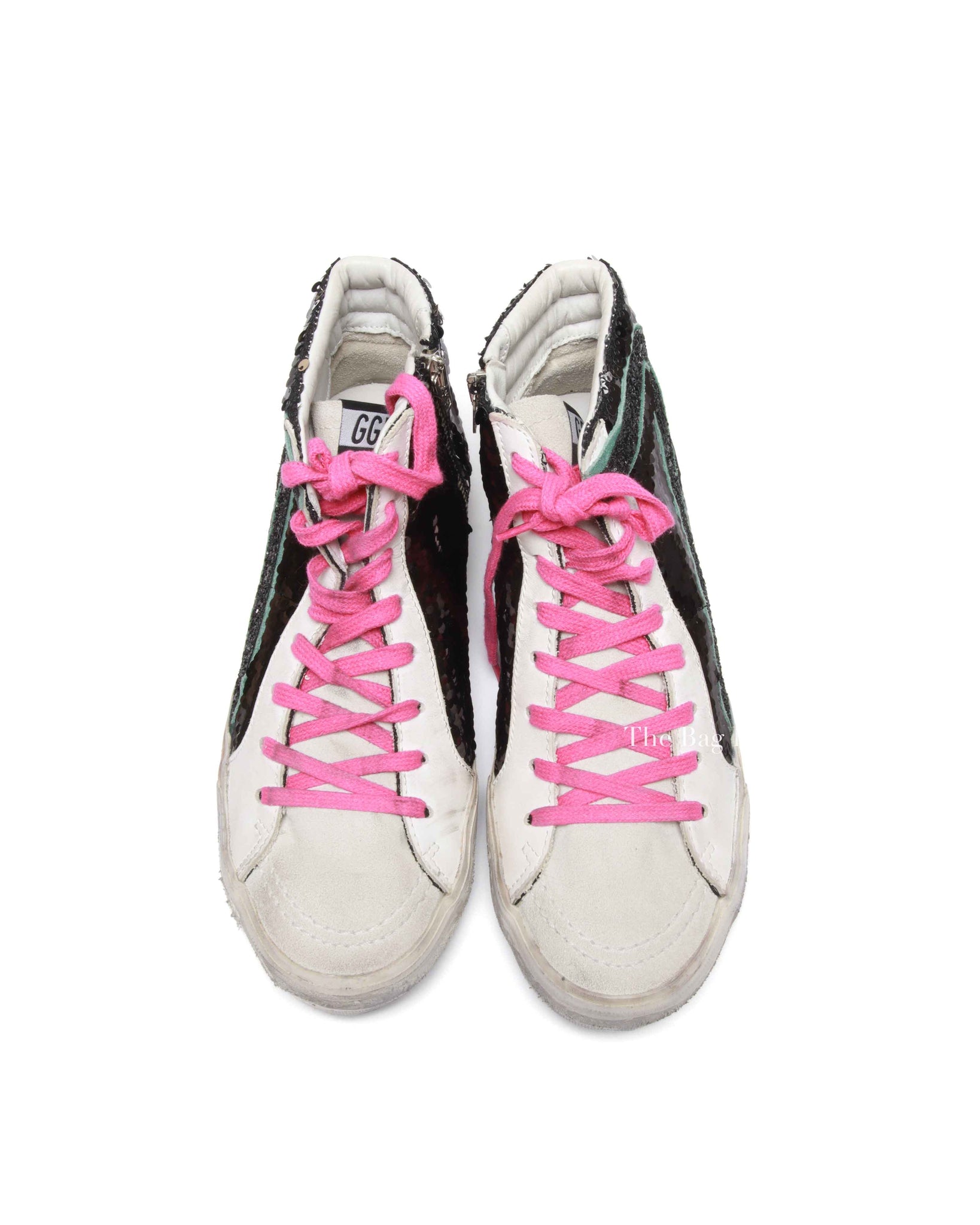 Golden Goose Black Multicolor Sequinned Slide High-Top Sneakers Size 38