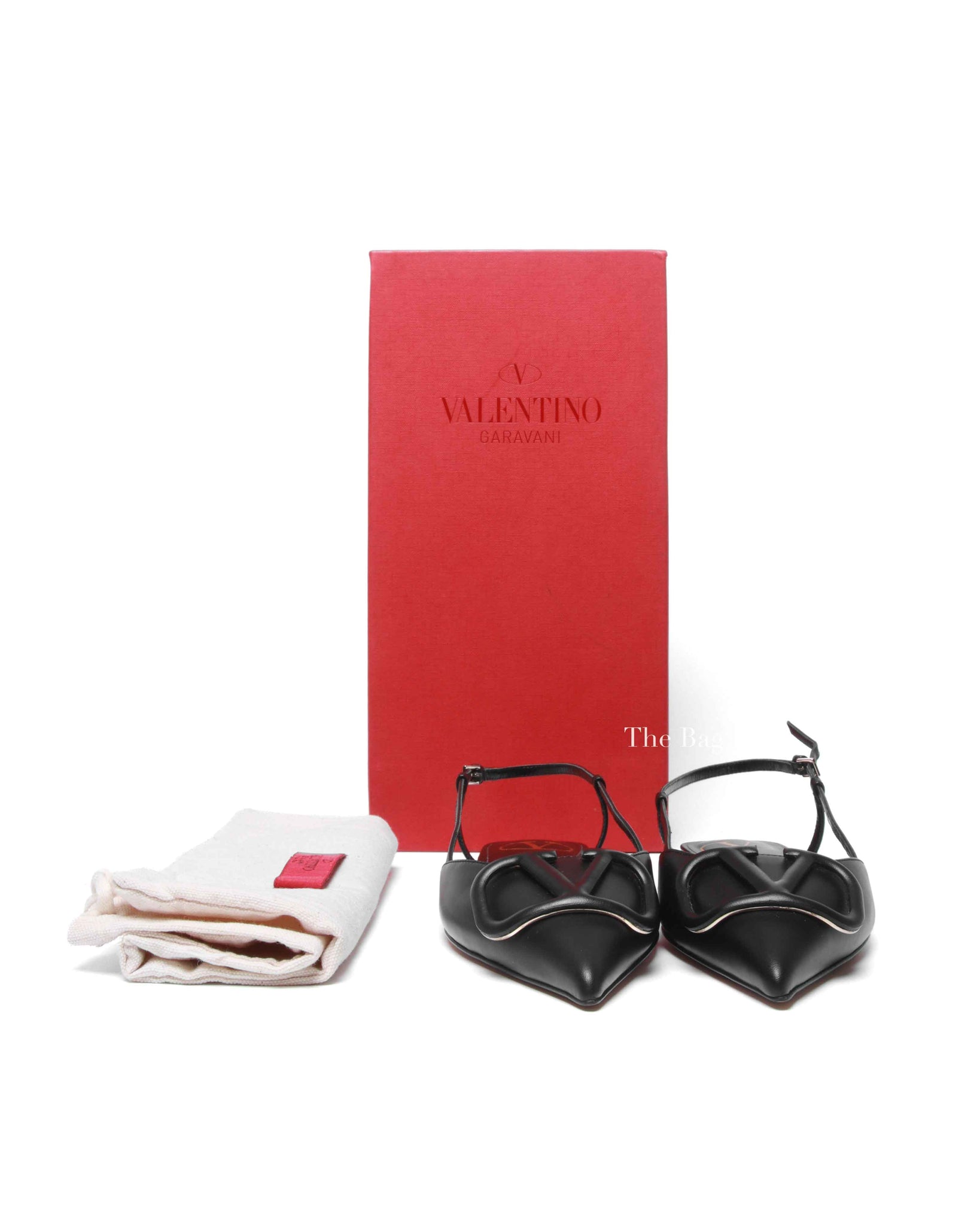 Valentino Garavani Black Leather VLogo Slingback Flats Size 35