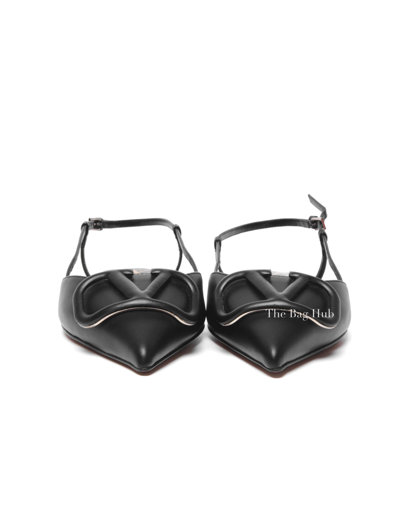 Valentino Garavani Black Leather VLogo Slingback Flats Size 35