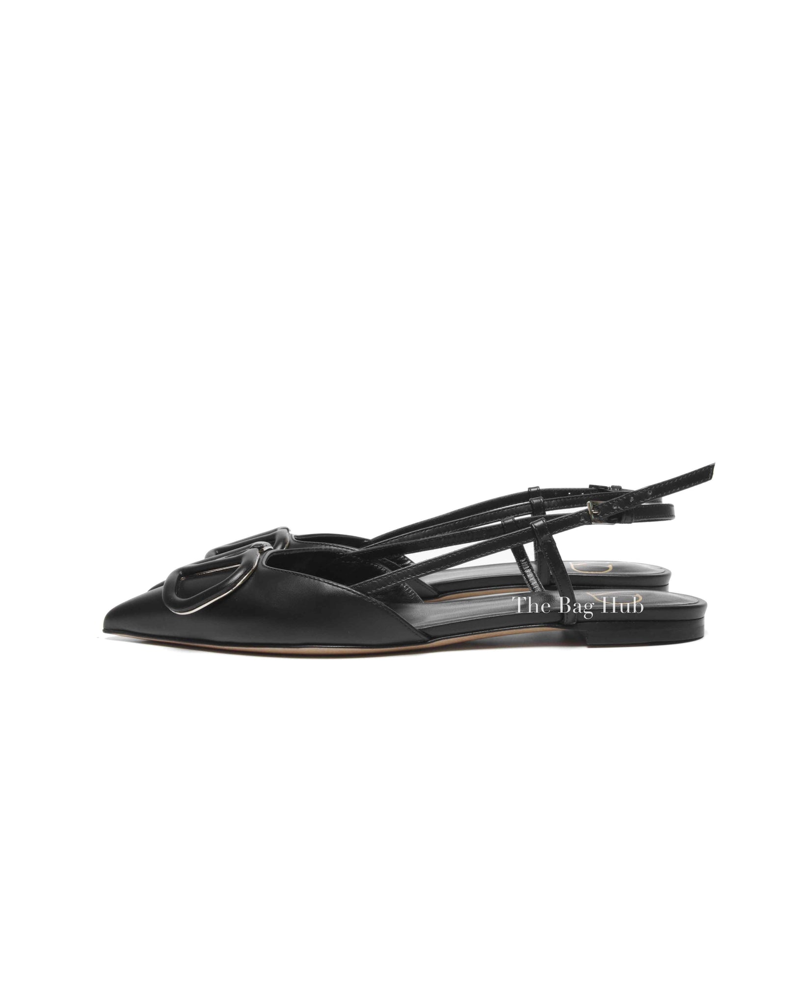 Valentino Garavani Black Leather VLogo Slingback Flats Size 35