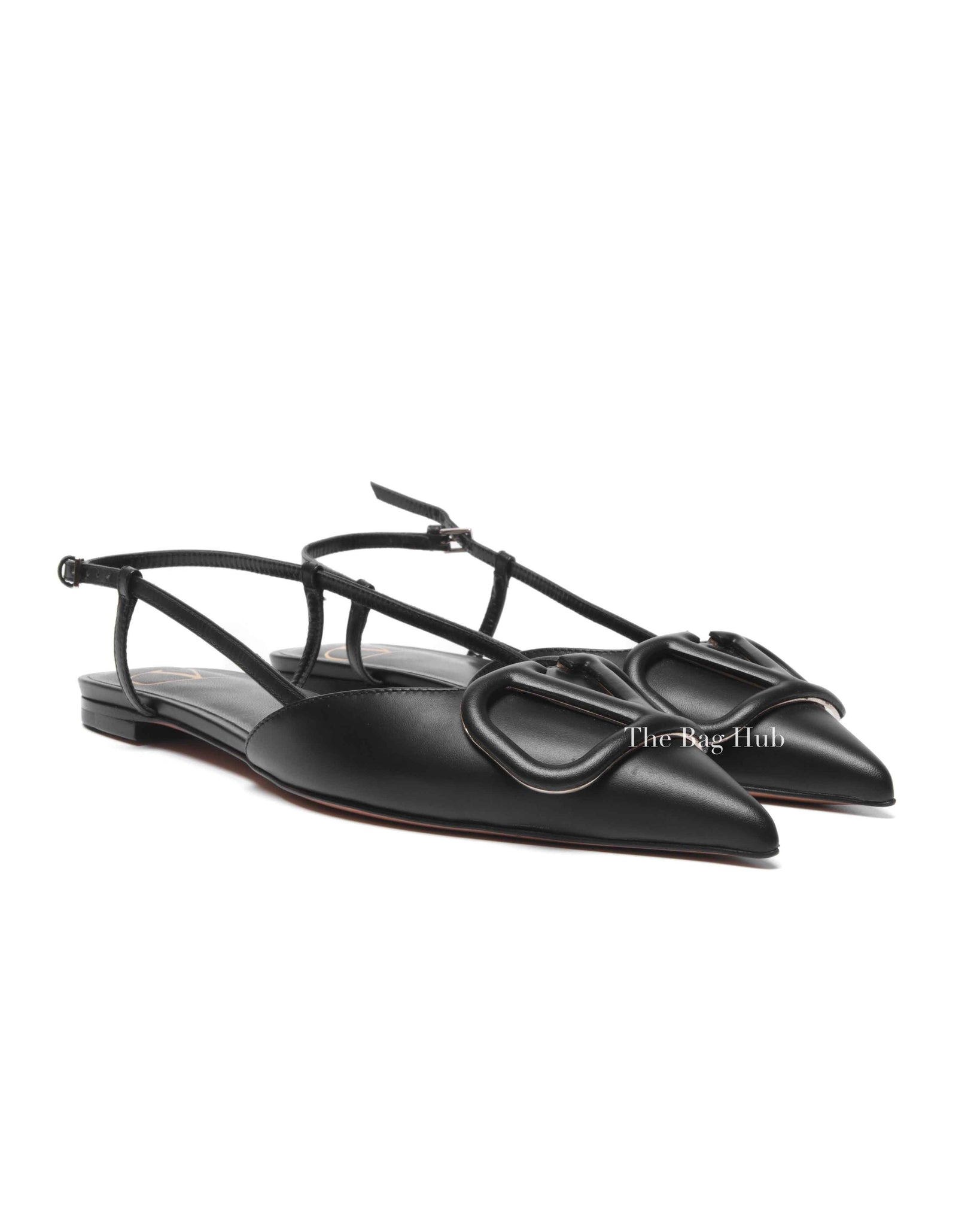 Valentino Garavani Black Leather VLogo Slingback Flats Size 35