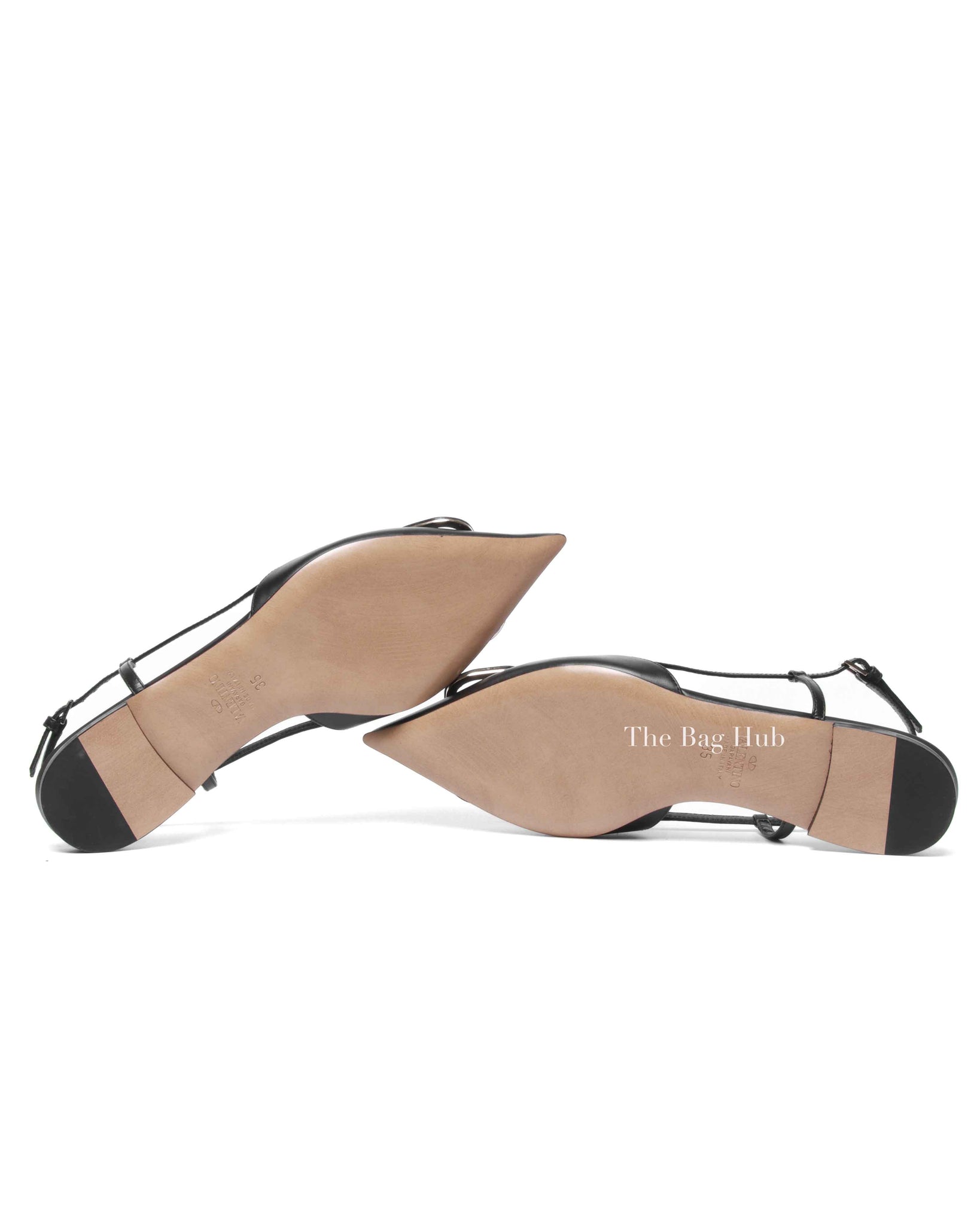 Valentino Garavani Black Leather VLogo Slingback Flats Size 35