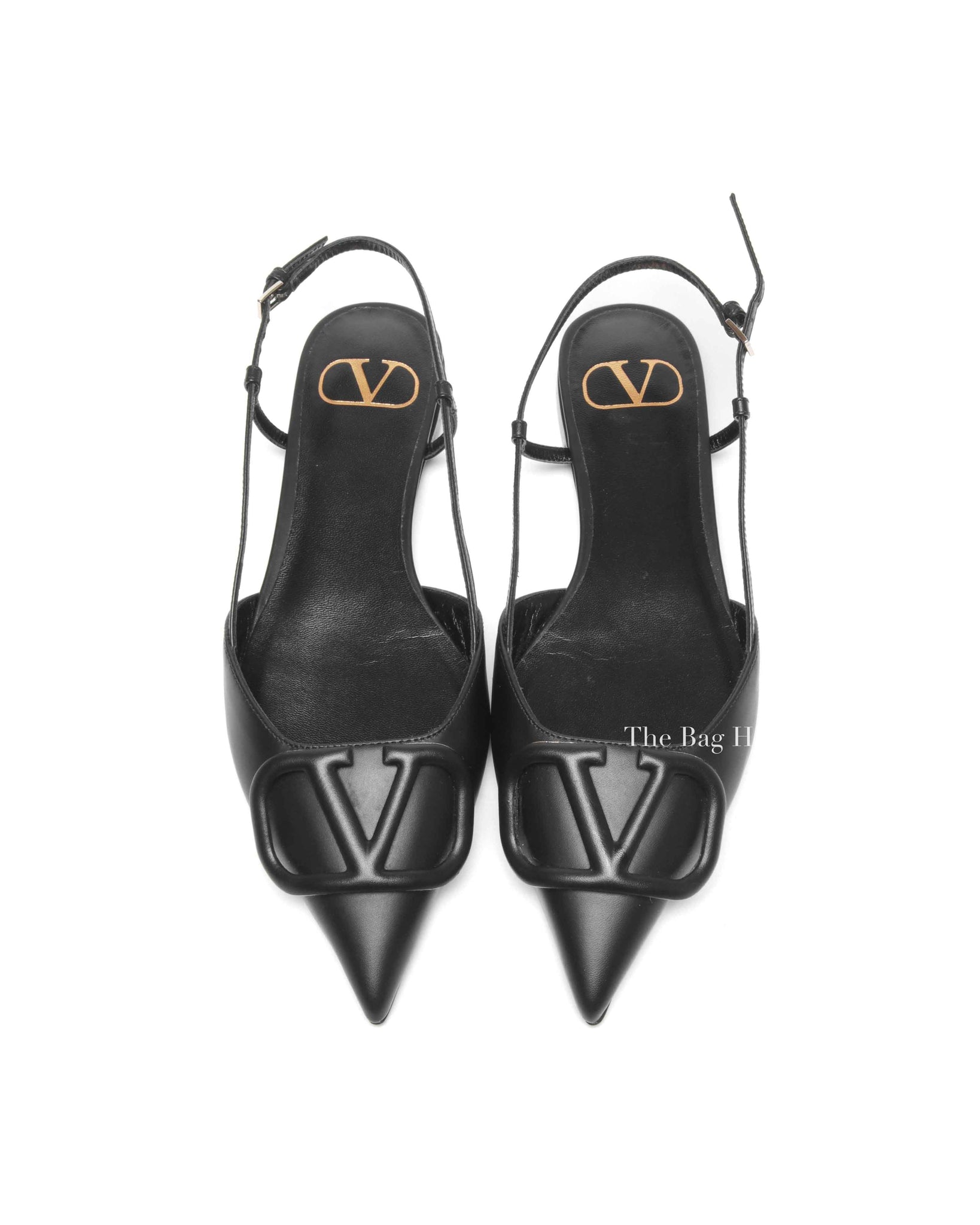 Valentino Garavani Black Leather VLogo Slingback Flats Size 35
