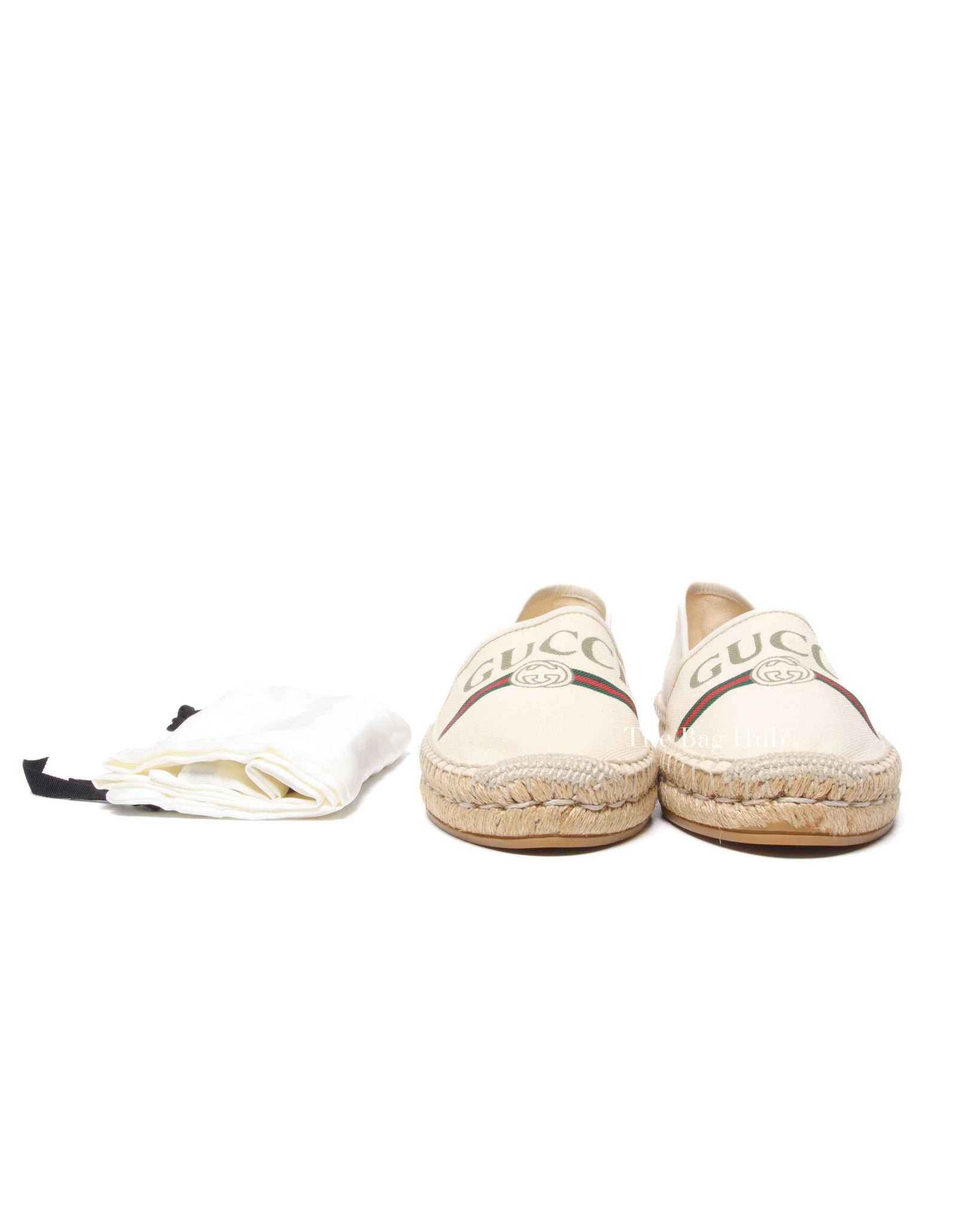 Gucci Cream Canvas Logo Printed Espadrilles Size 39
