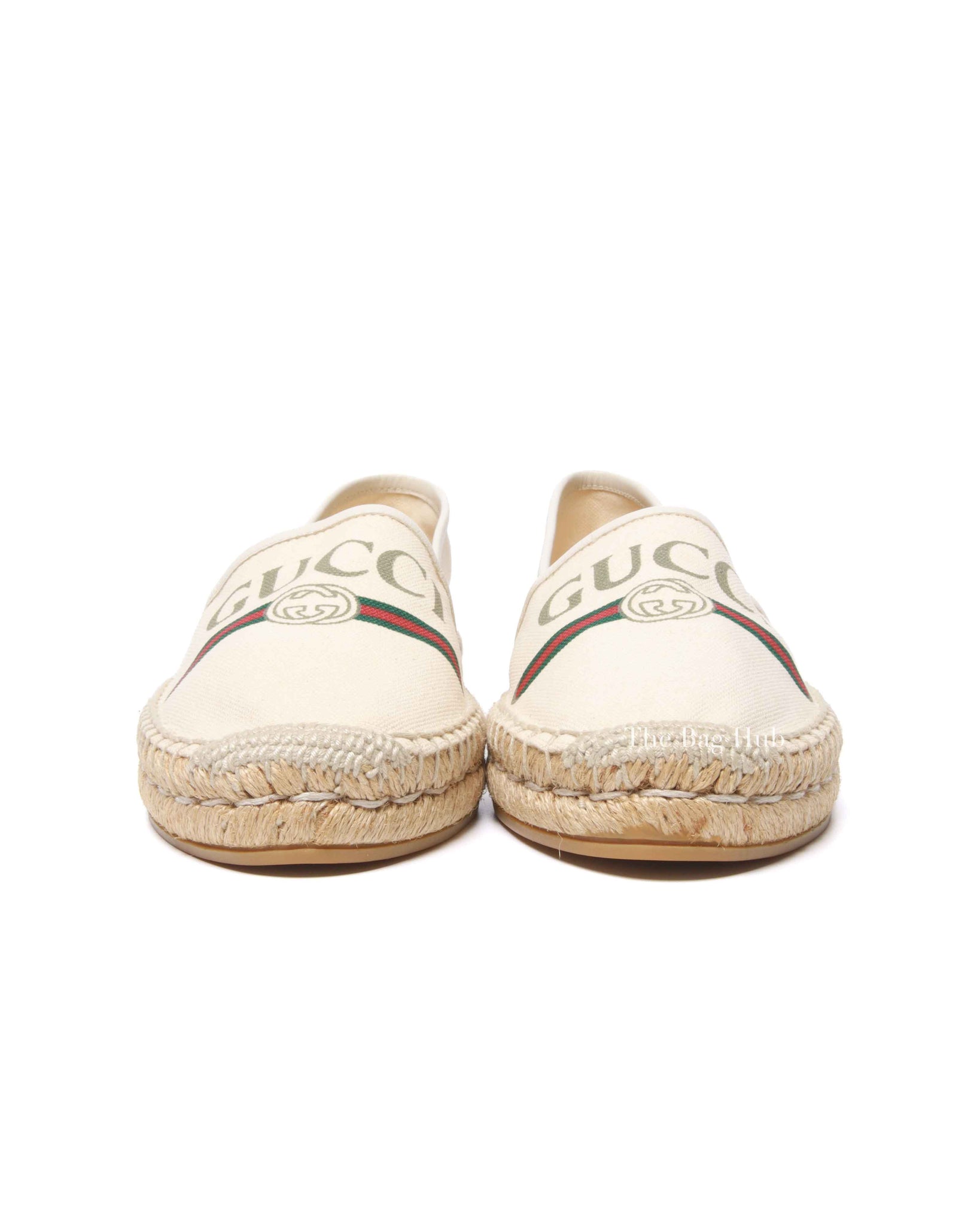 Gucci Cream Canvas Logo Printed Espadrilles Size 39