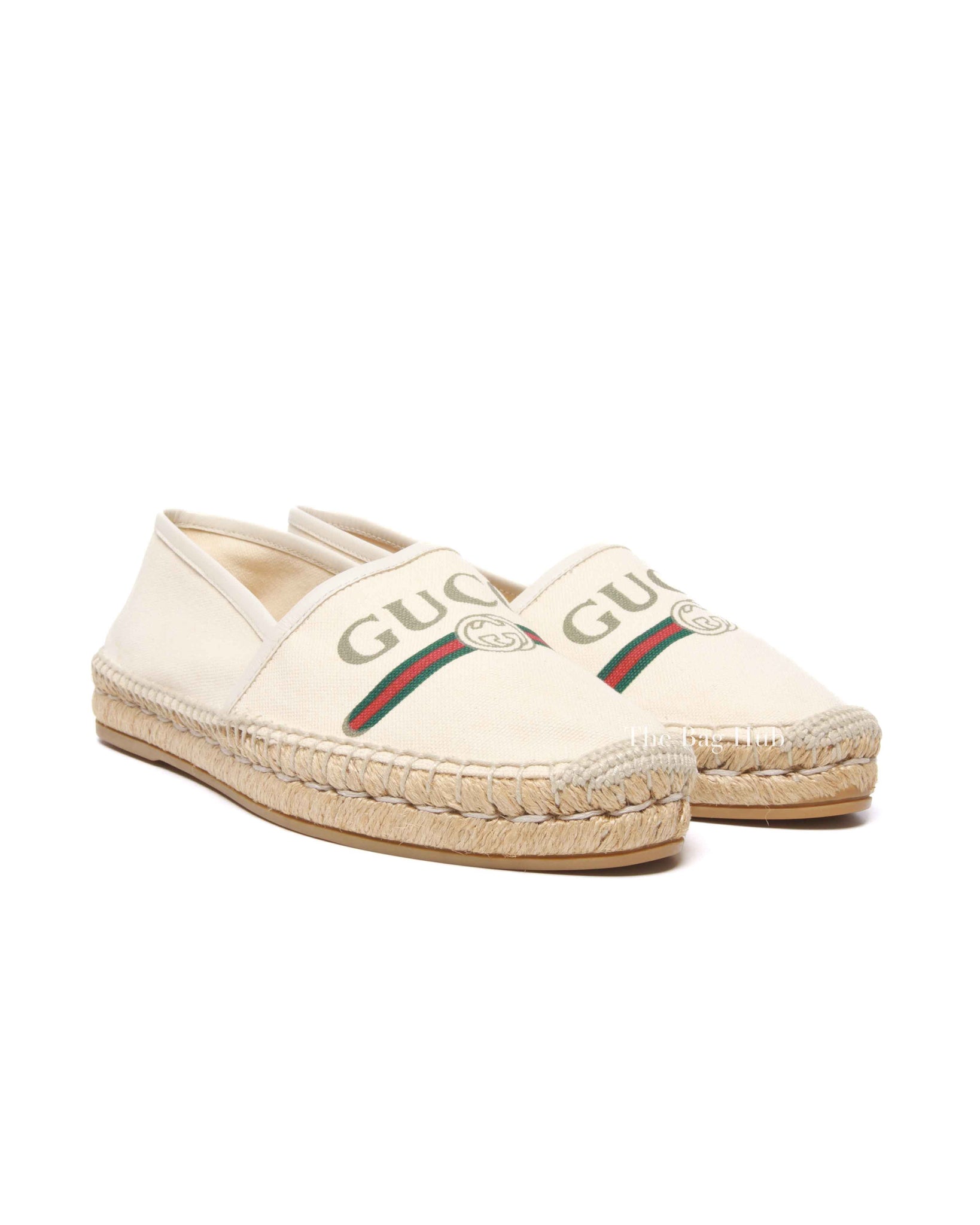 Gucci Cream Canvas Logo Printed Espadrilles Size 39