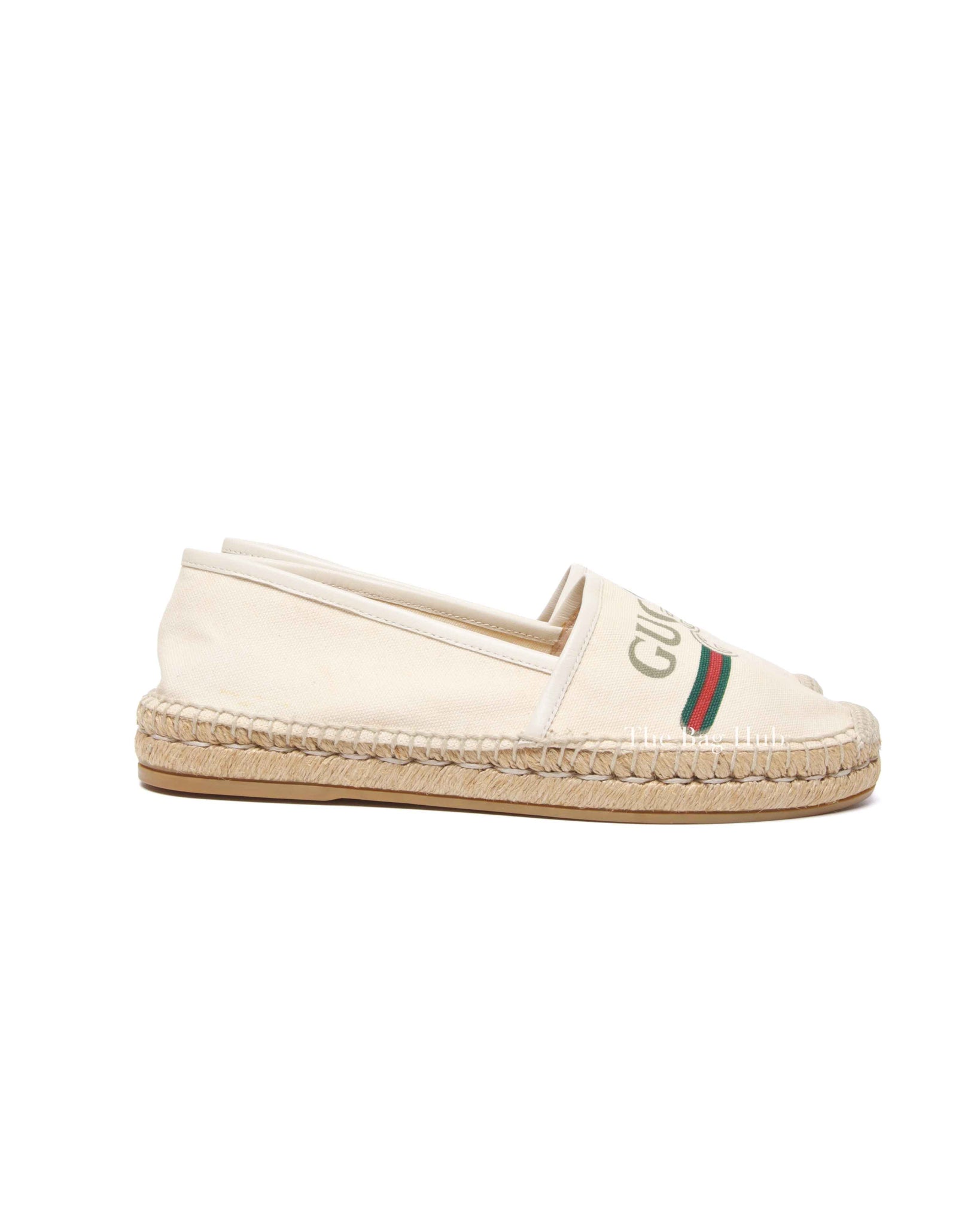 Gucci Cream Canvas Logo Printed Espadrilles Size 39
