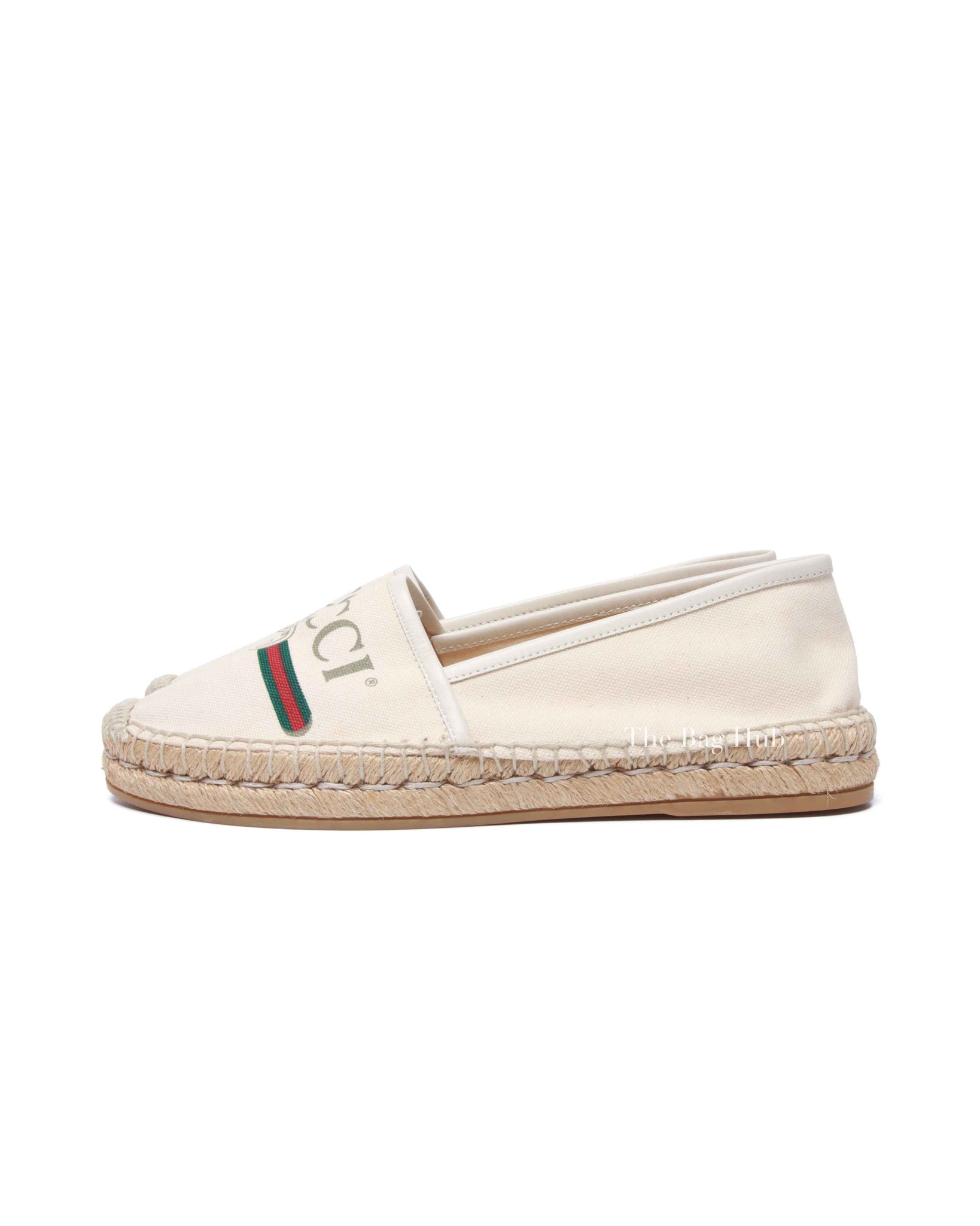 Gucci Cream Canvas Logo Printed Espadrilles Size 39