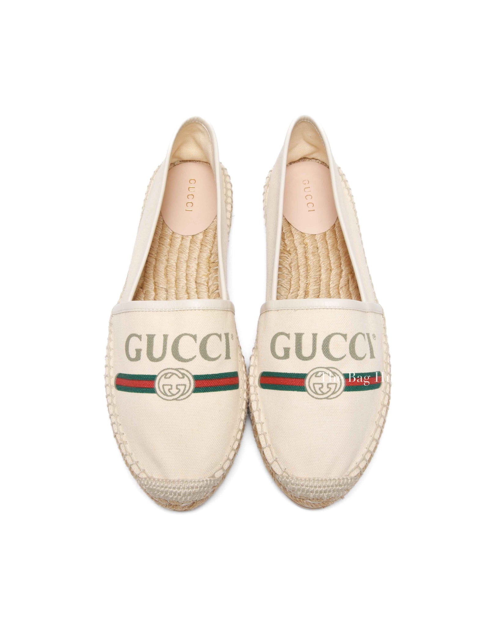 Gucci Cream Canvas Logo Printed Espadrilles Size 39