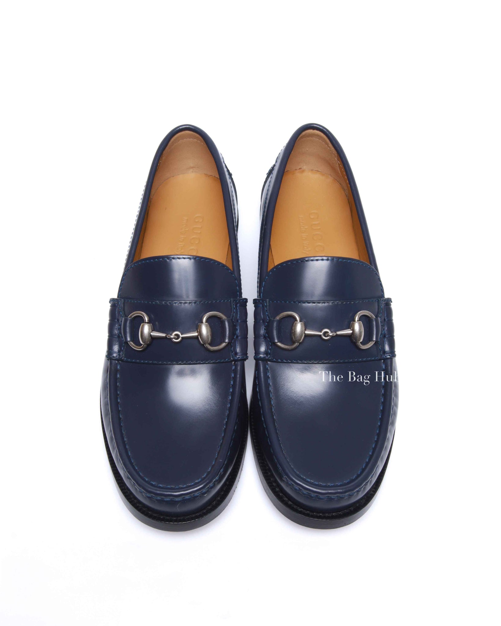 Gucci Dark Blue Leather Horsebit Loafers Size 6.5