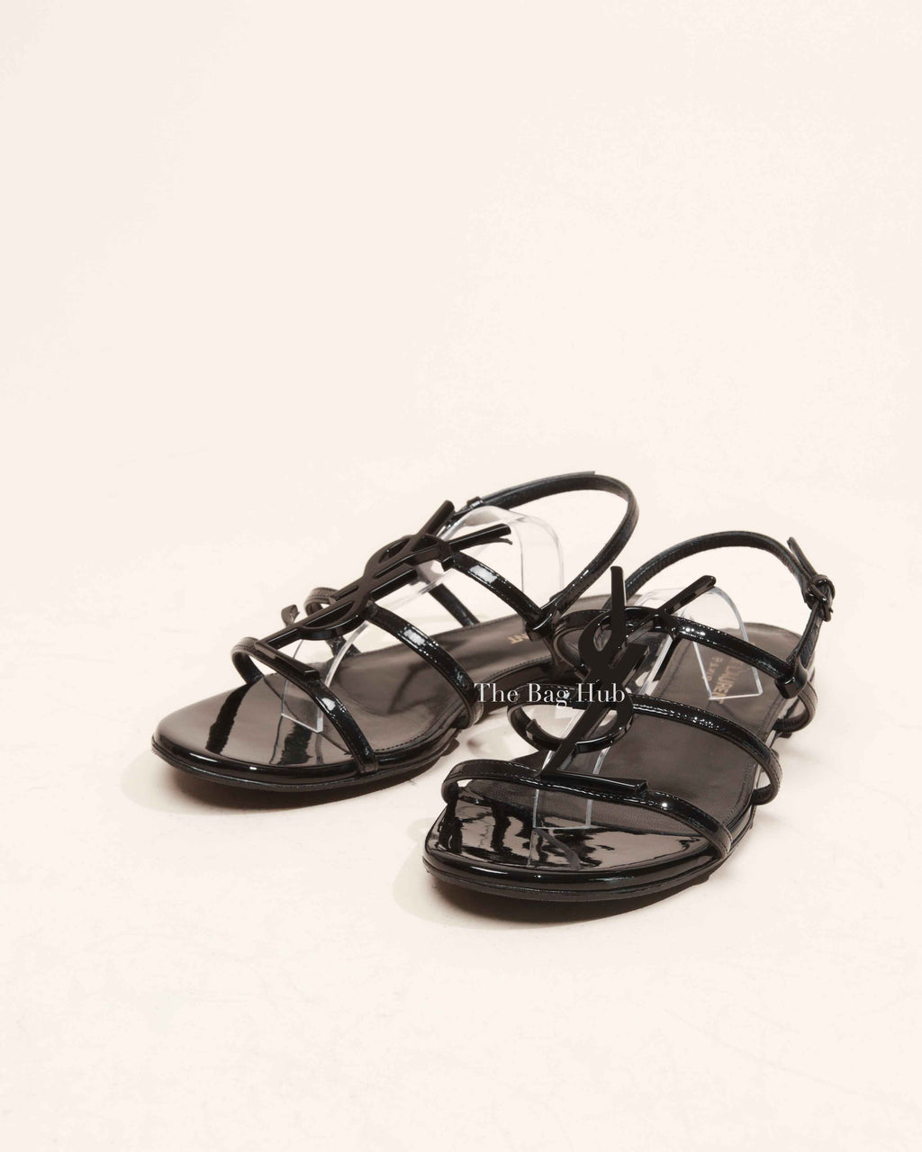 Saint Laurent Black Patent Leather Cassandra Sandals Size 36