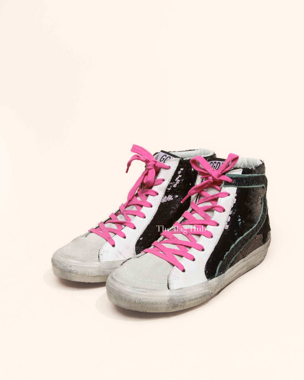 Golden Goose Black Multicolor Sequinned Slide High-Top Sneakers Size 38