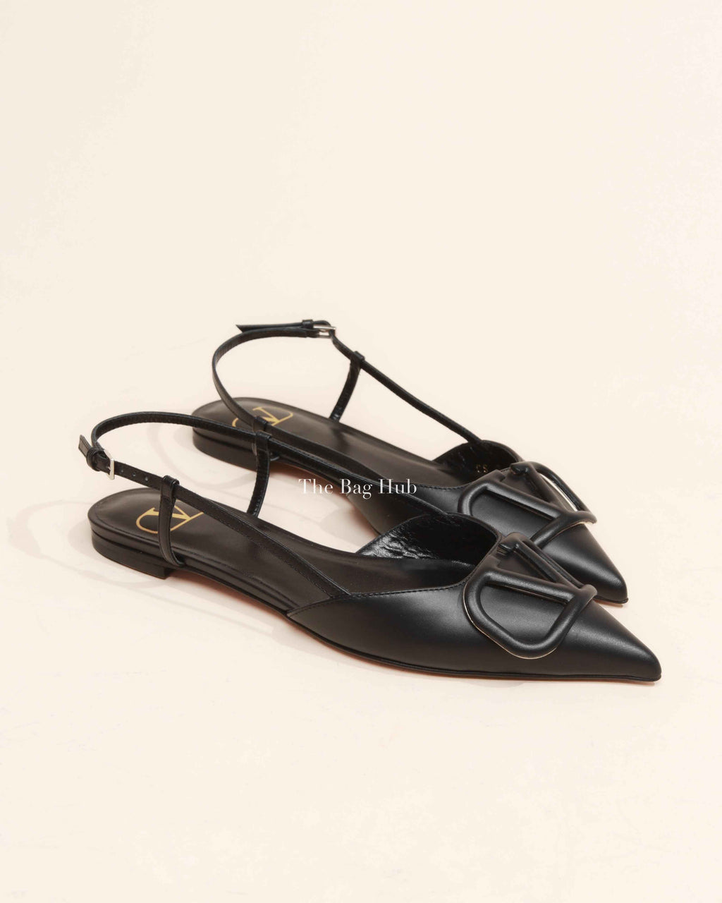 Valentino Garavani Black Leather VLogo Slingback Flats Size 35