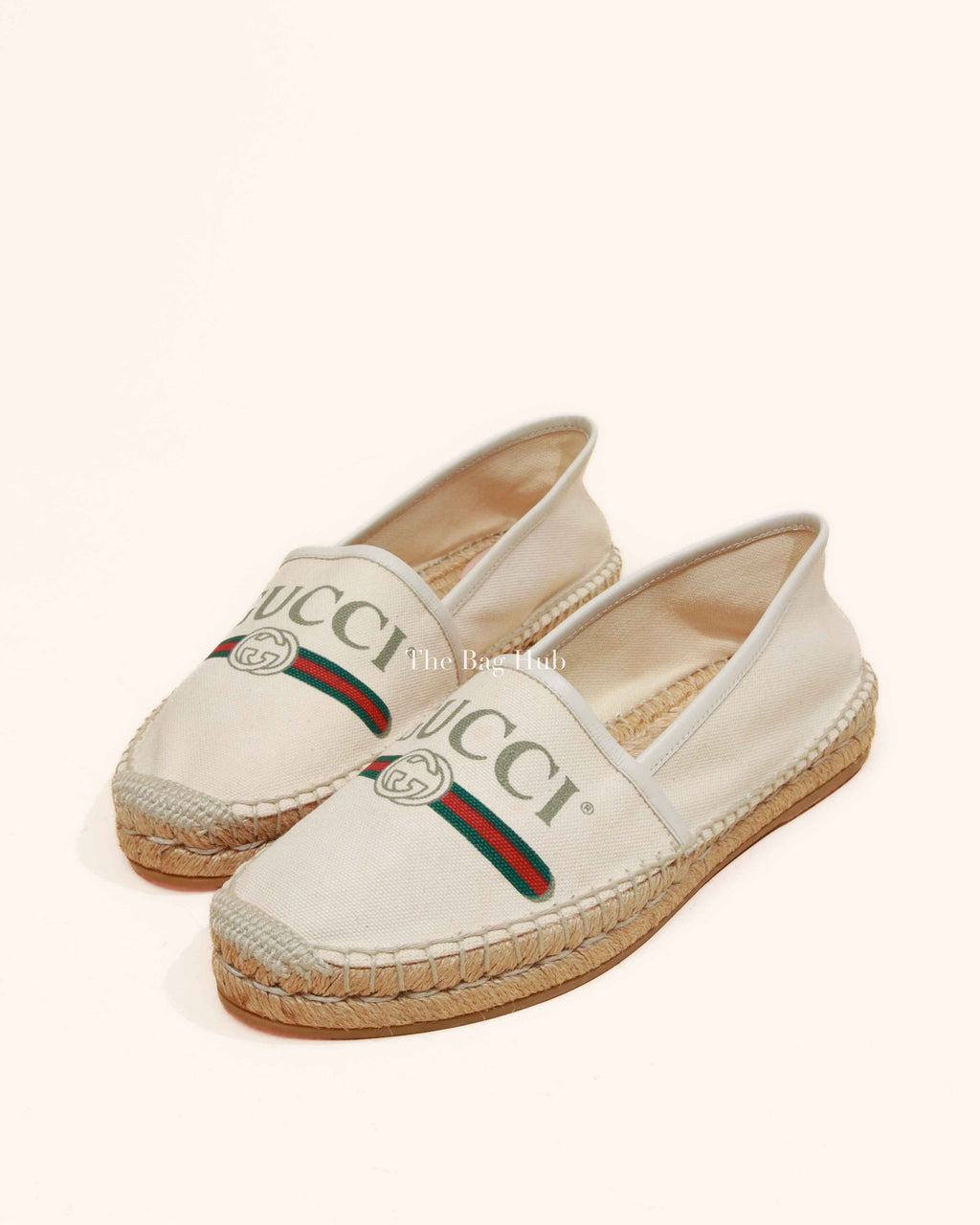 Gucci Cream Canvas Logo Printed Espadrilles Size 39