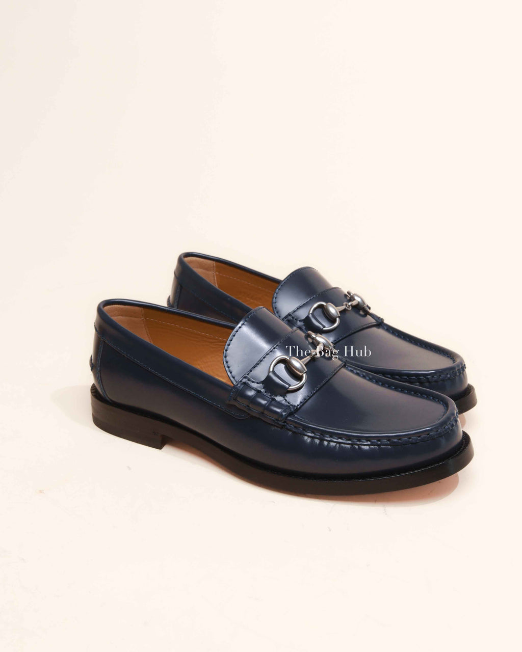 Gucci Dark Blue Leather Horsebit Loafers Size 6.5