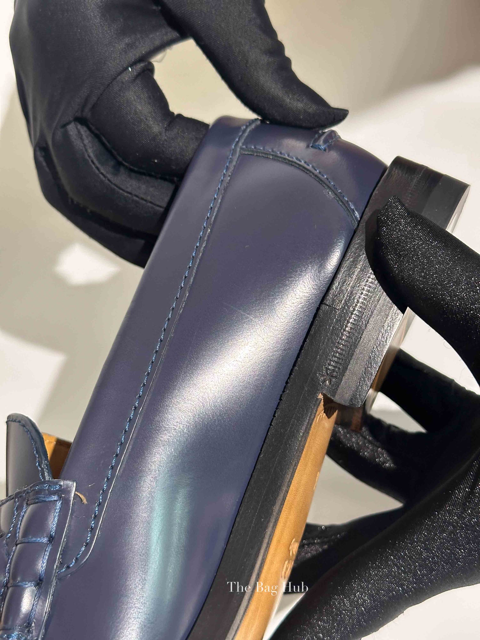 Gucci Dark Blue Leather Horsebit Loafers Size 6.5