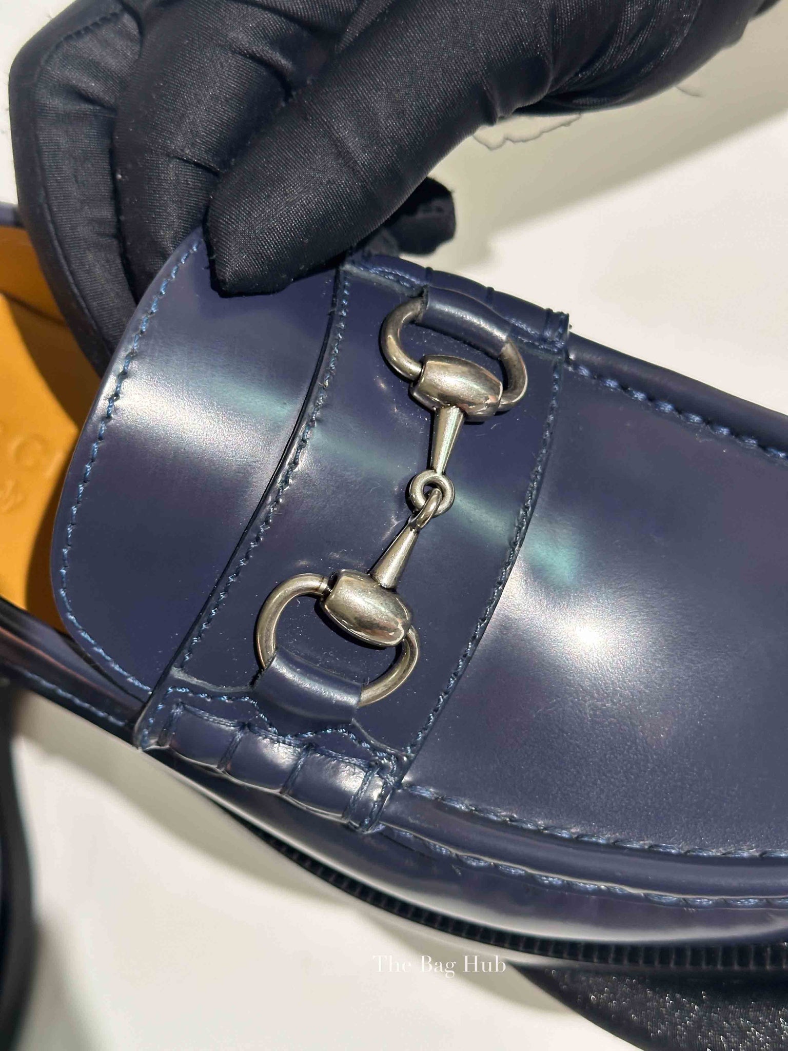 Gucci Dark Blue Leather Horsebit Loafers Size 6.5