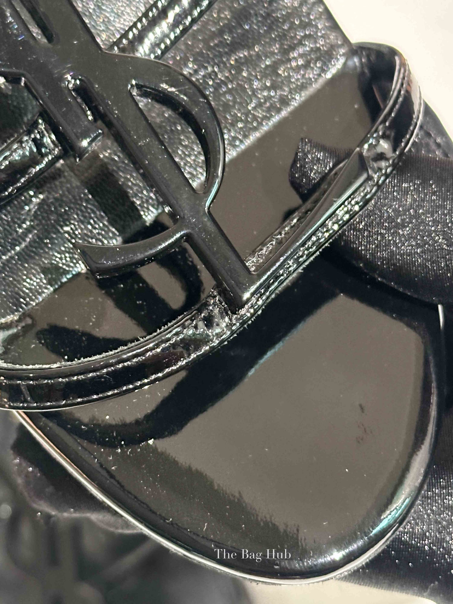 Saint Laurent Black Patent Leather Cassandra Sandals Size 36