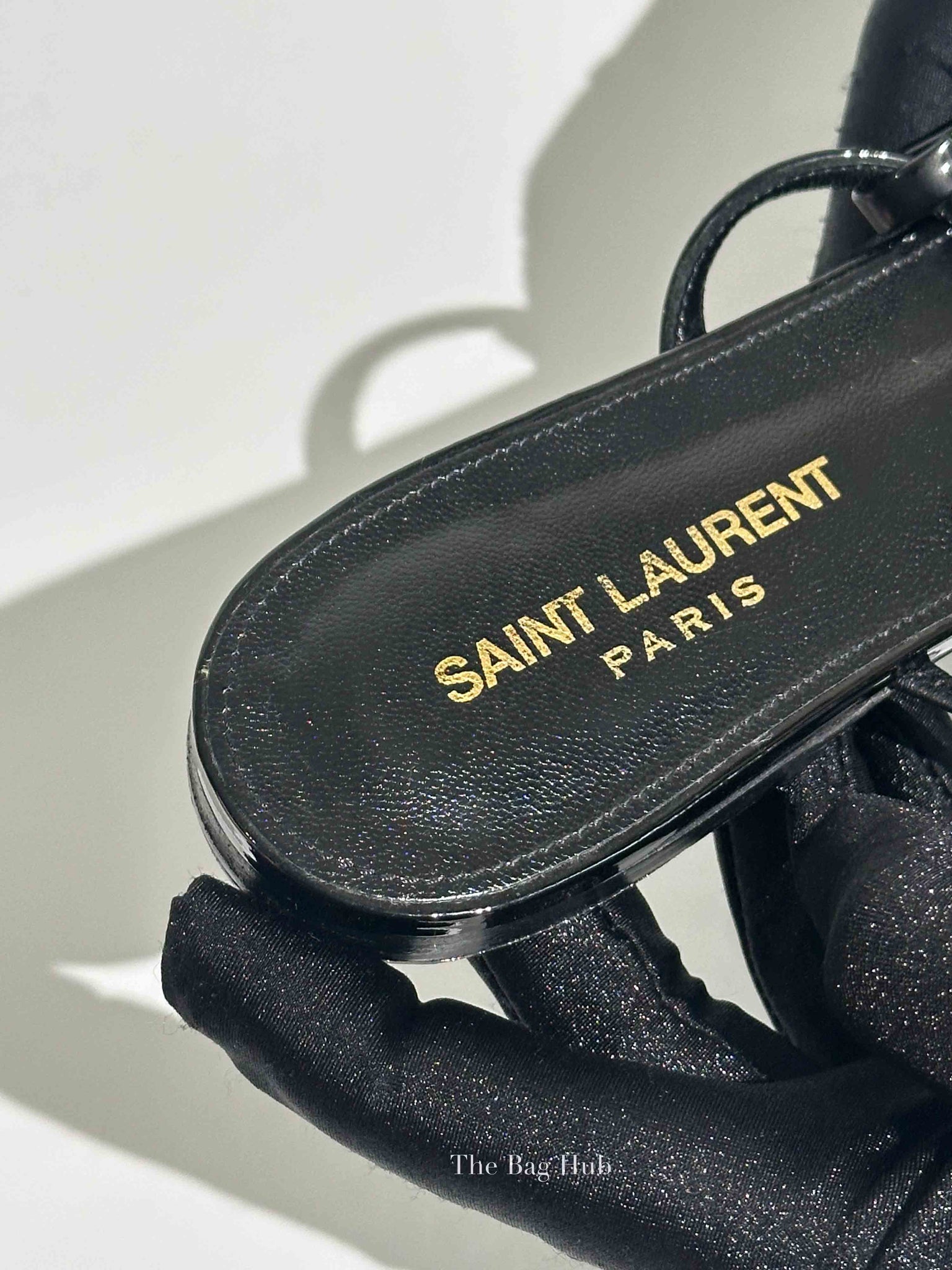 Saint Laurent Black Patent Leather Cassandra Sandals Size 36