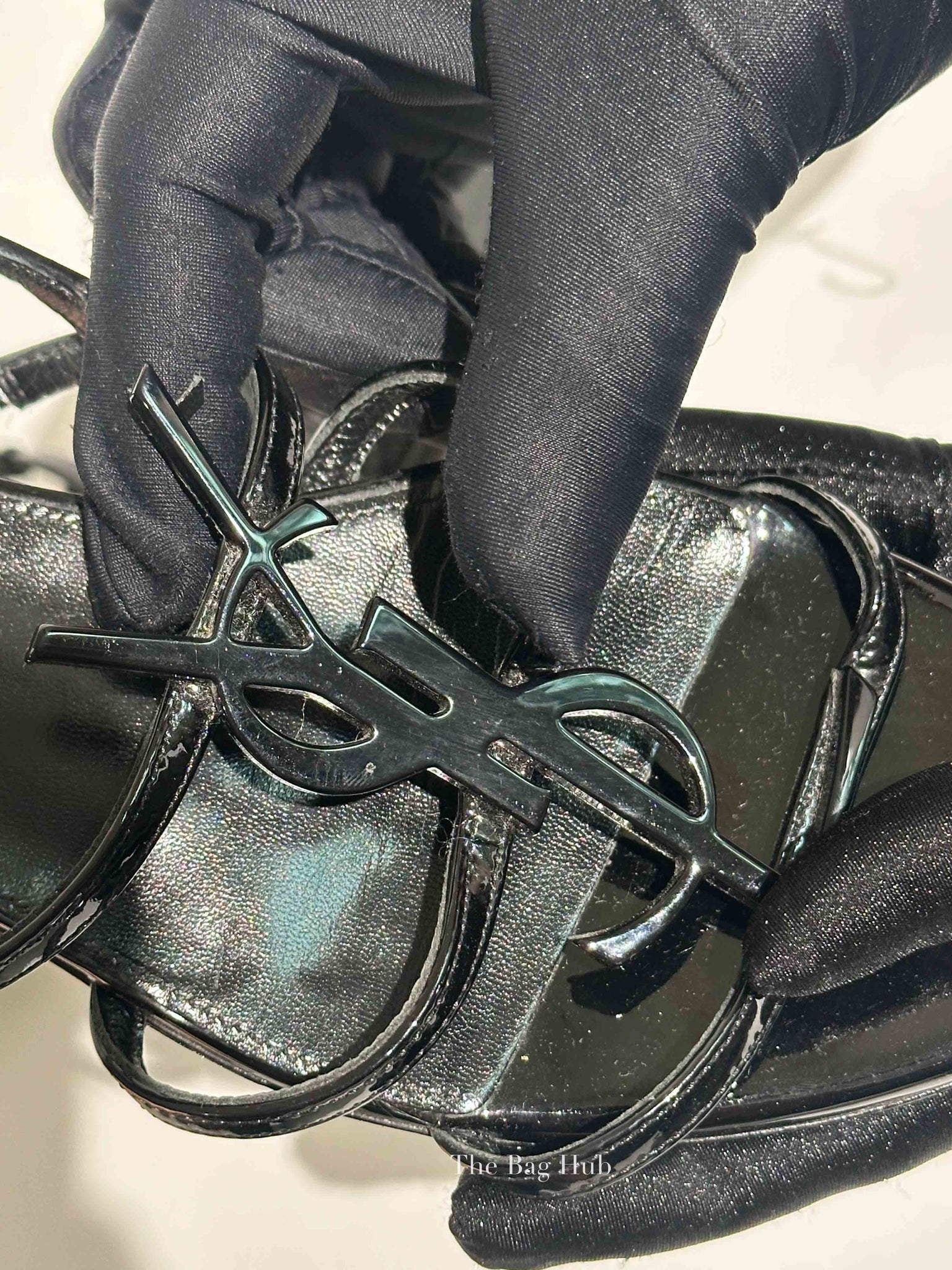 Saint Laurent Black Patent Leather Cassandra Sandals Size 36