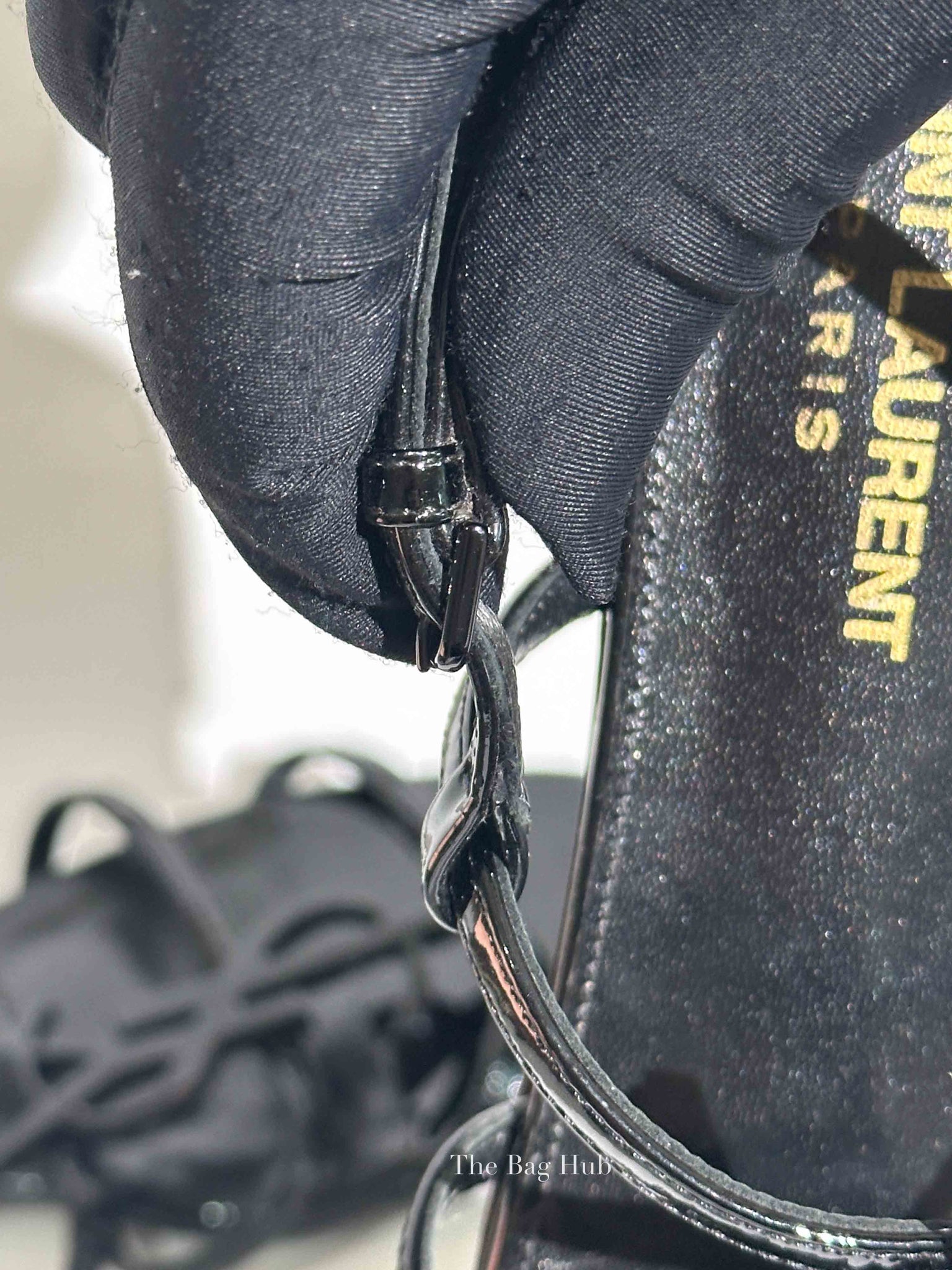 Saint Laurent Black Patent Leather Cassandra Sandals Size 36