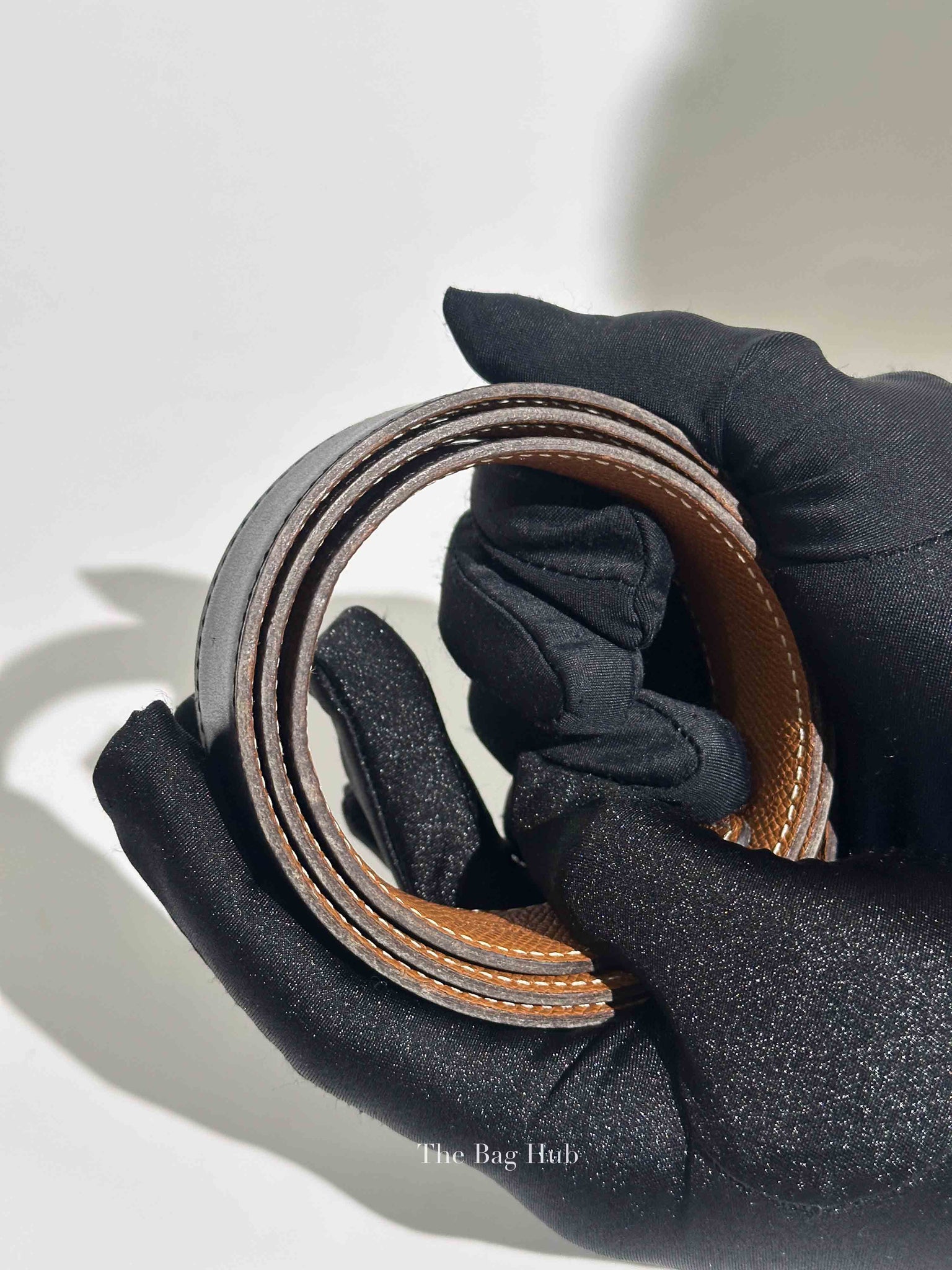 Hermes Noir/Gold Leather Reversible Belt Strap 65cm