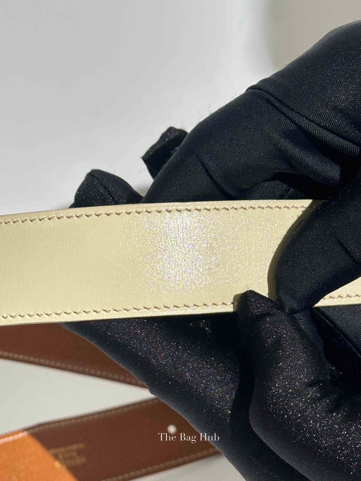 Hermes White/Gold Leather Reversible Belt Strap 75cm