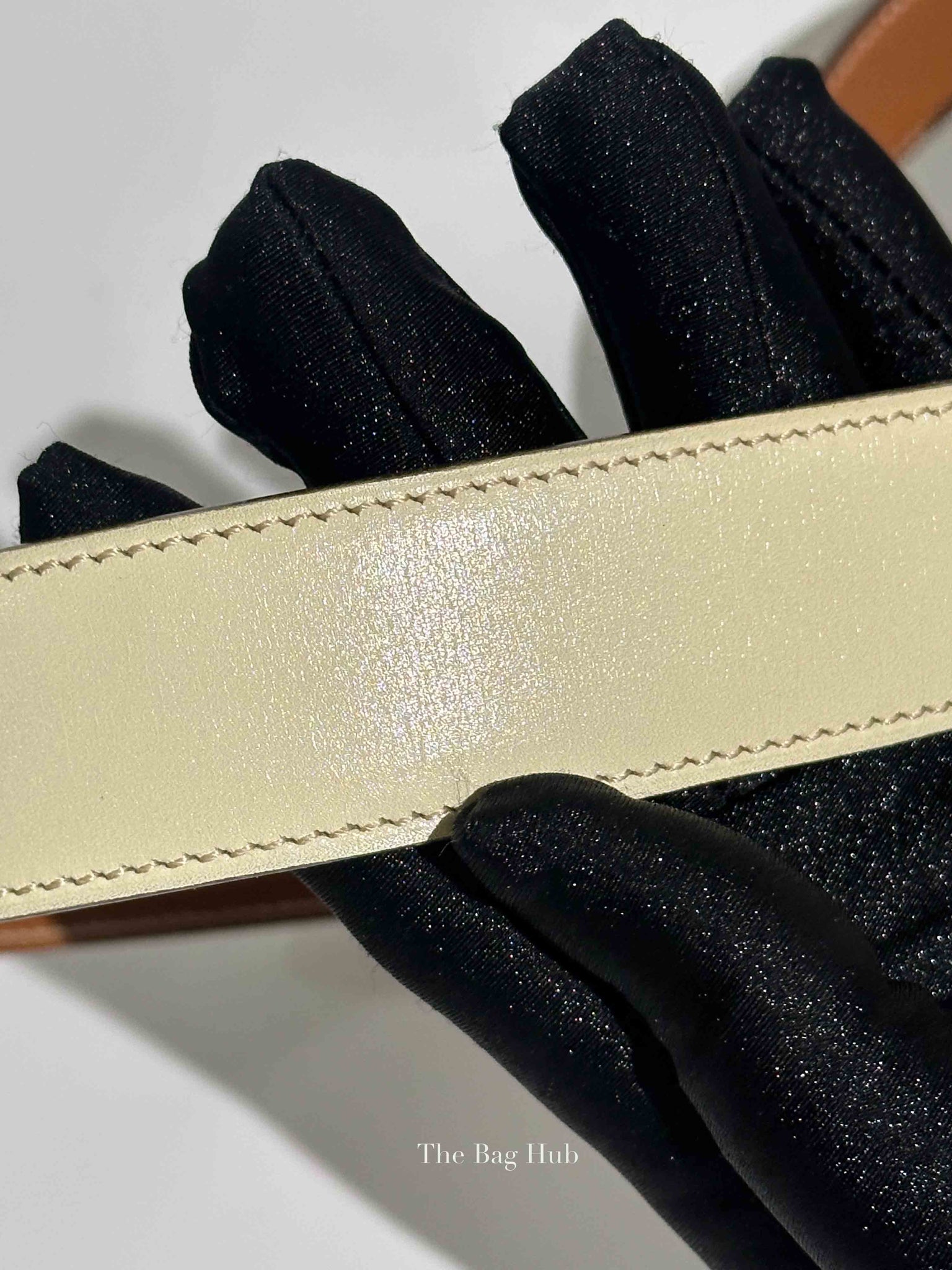 Hermes White/Gold Leather Reversible Belt Strap 75cm