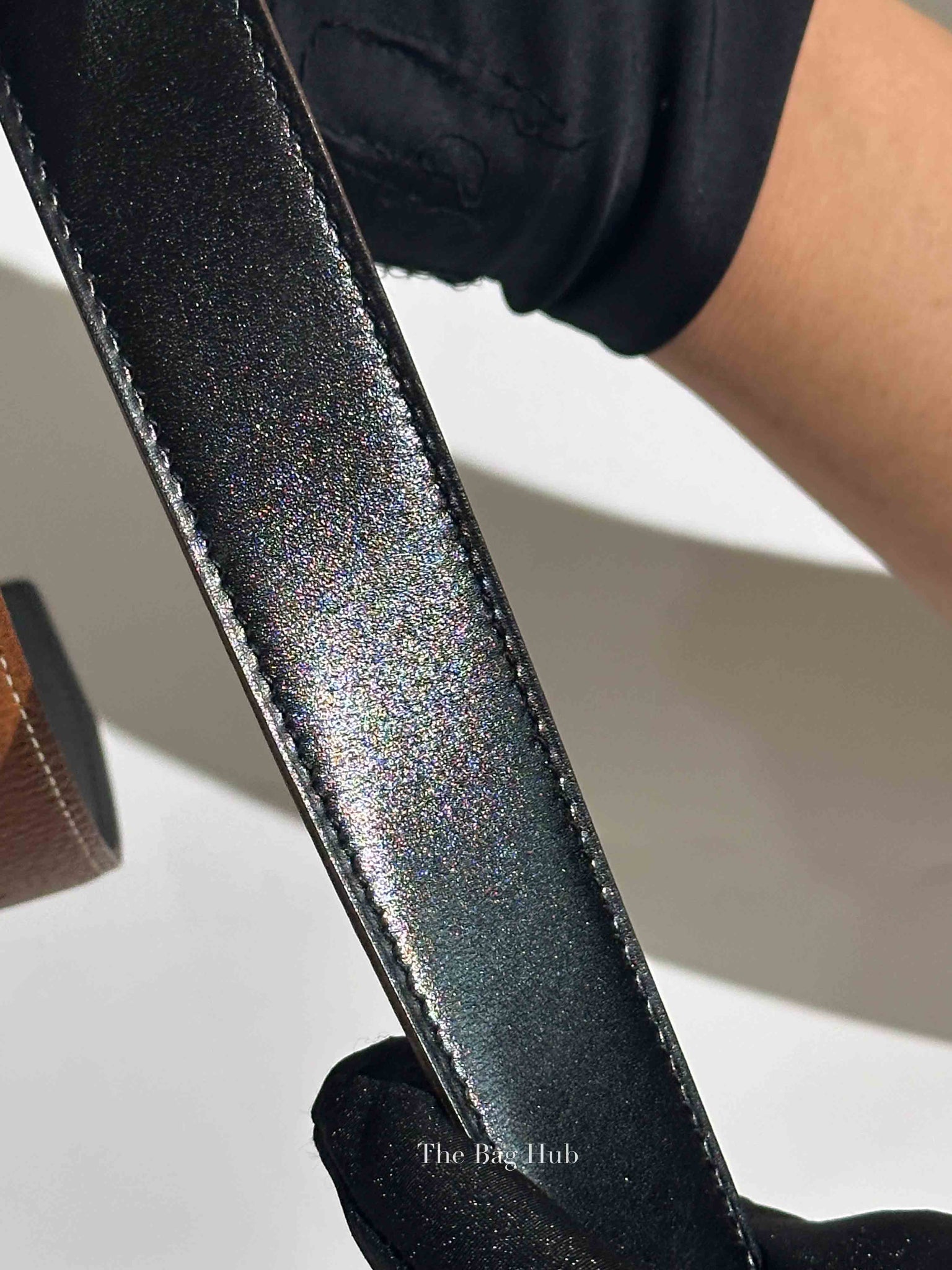 Hermes Noir/Gold Leather Reversible Belt Strap 65cm