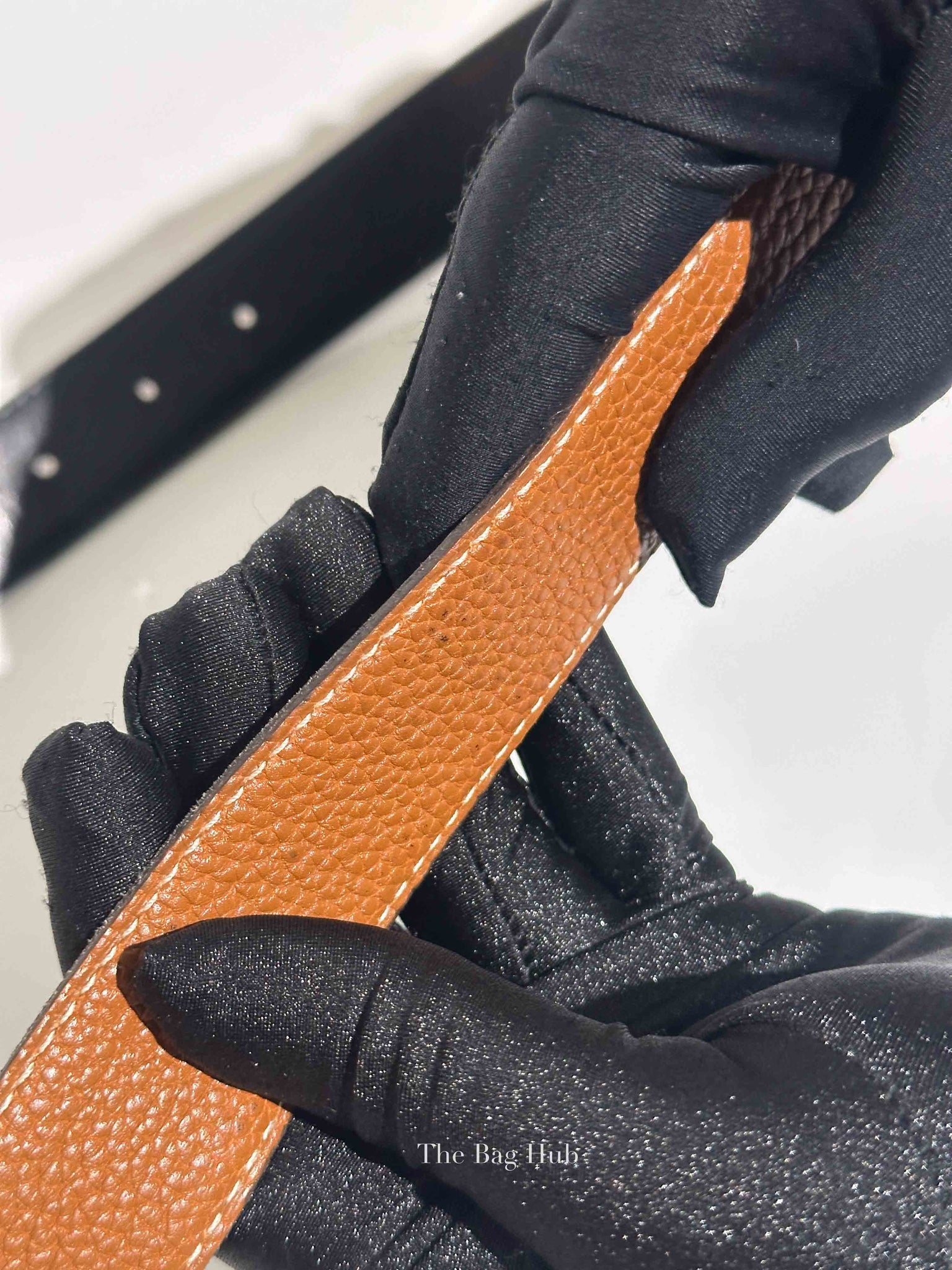 Hermes Noir/Gold Togo/Calfskin Reversible Belt Strap Size 85