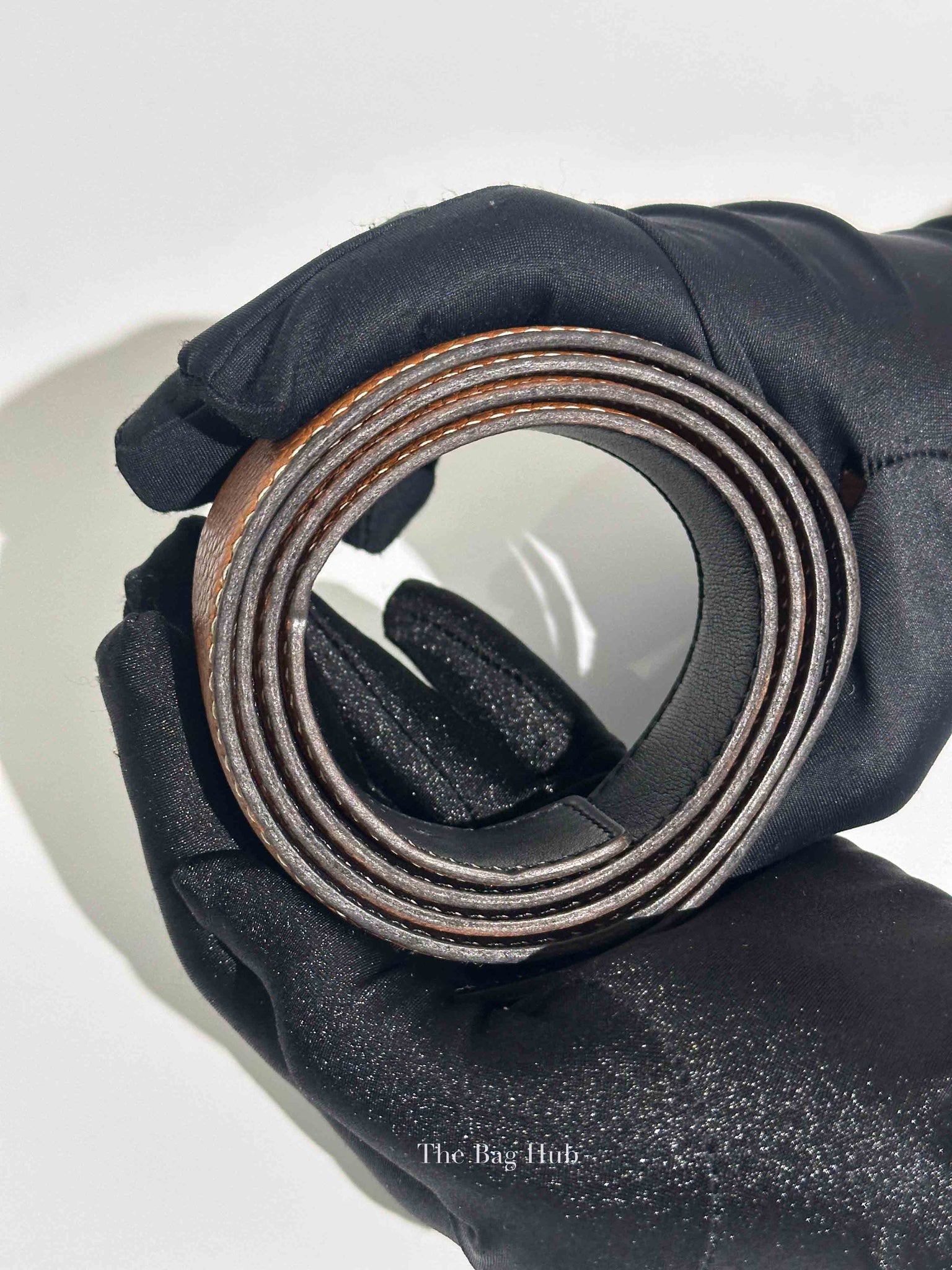 Hermes Noir/Gold Togo/Calfskin Reversible Belt Strap Size 85